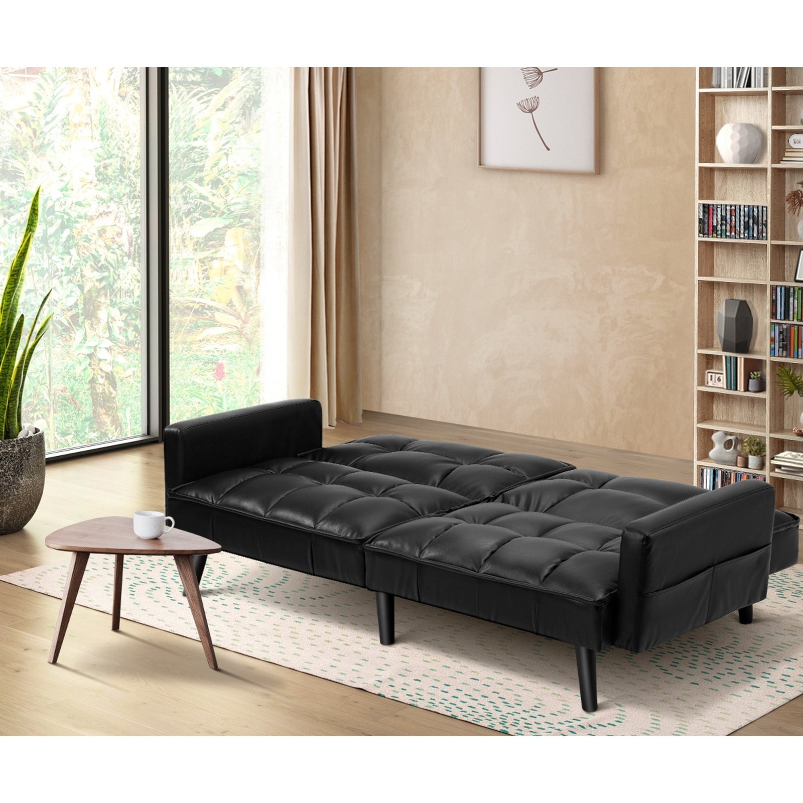 Oikiture 3-Seater Sofa Bed Convertible Futo Lounge Couch Recliner Velvet Sherpa