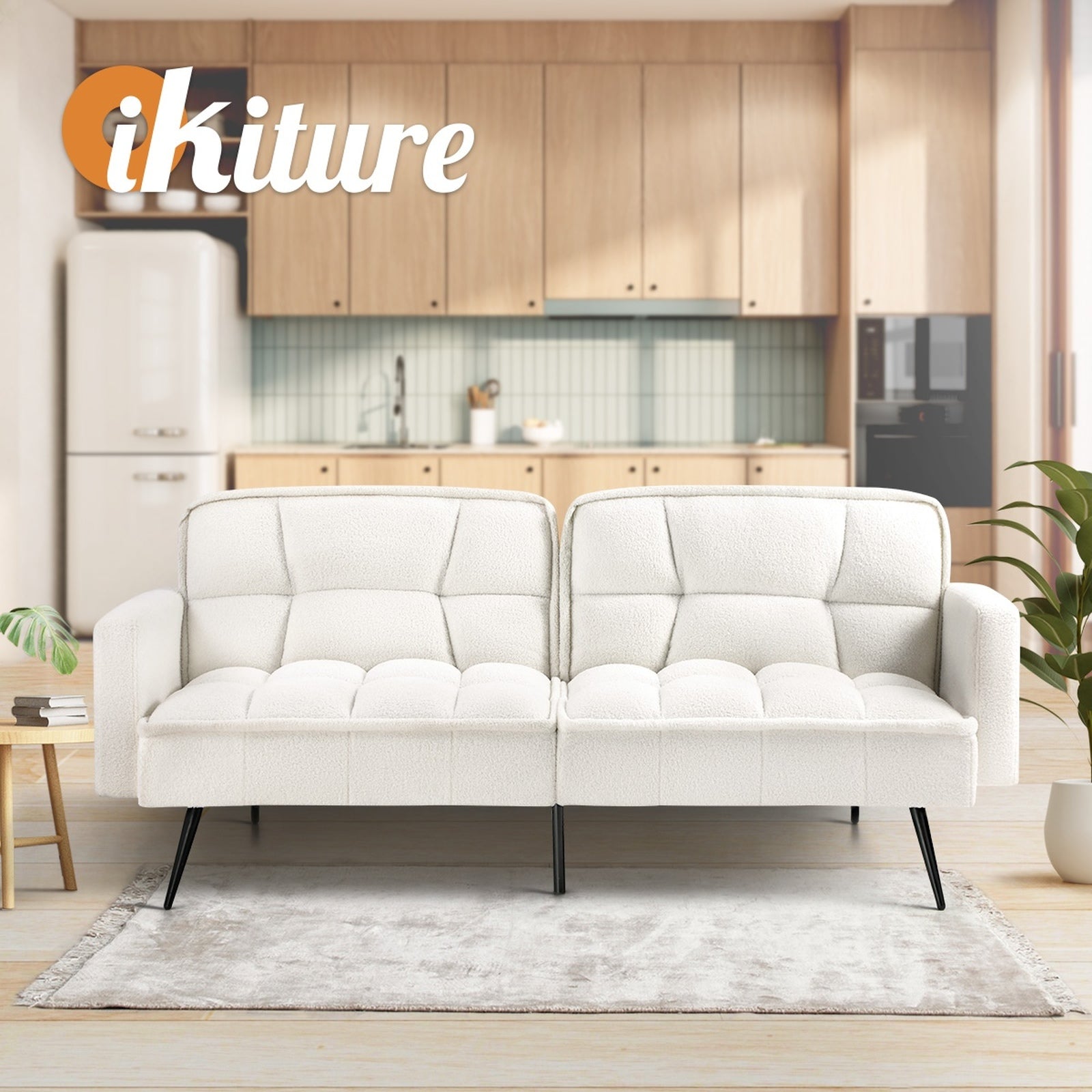 Oikiture 3-Seater Sofa Bed Convertible Futo Lounge Couch Recliner Velvet Sherpa - Sunyee