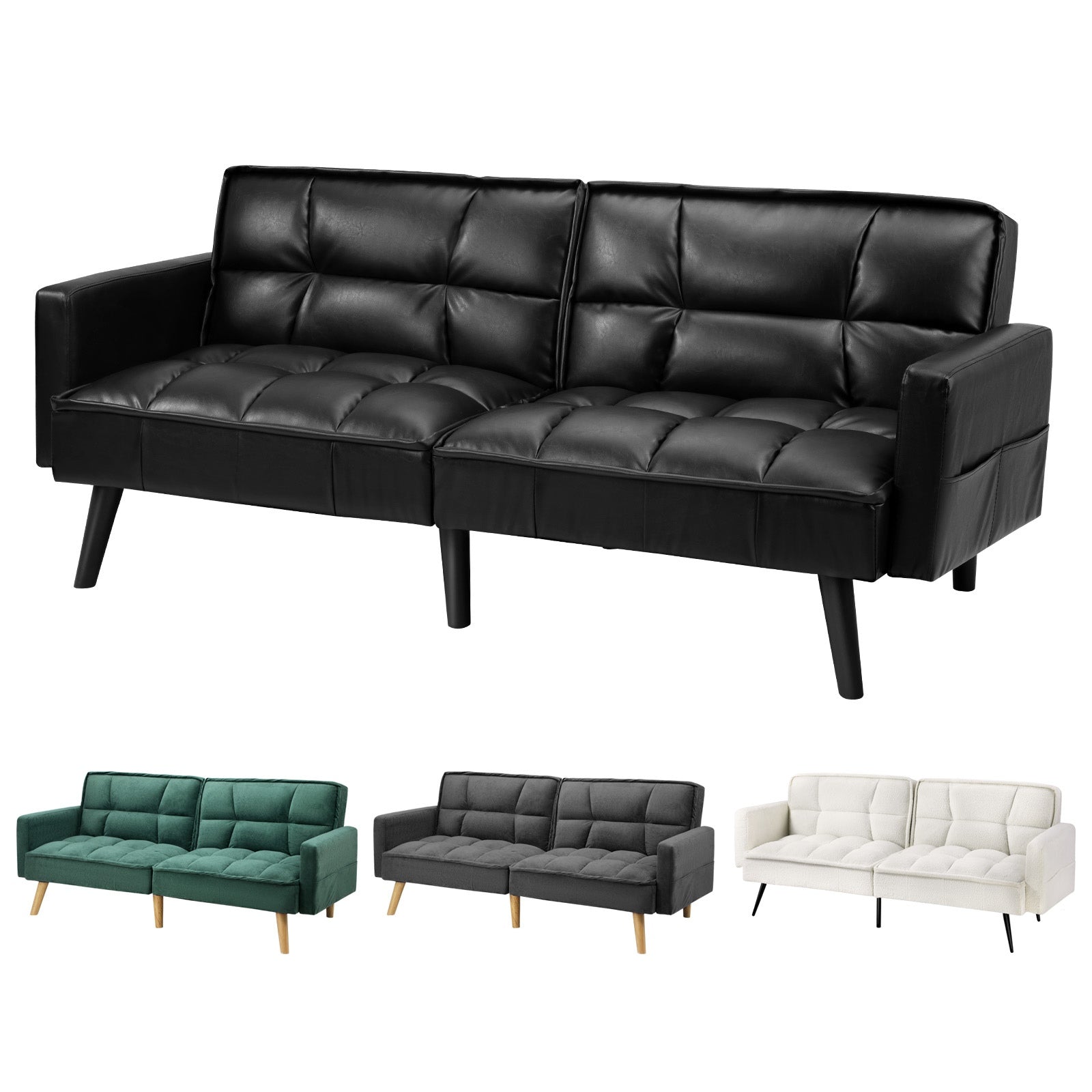 Oikiture 3-Seater Sofa Bed Convertible Futo Lounge Couch Recliner Velvet Sherpa