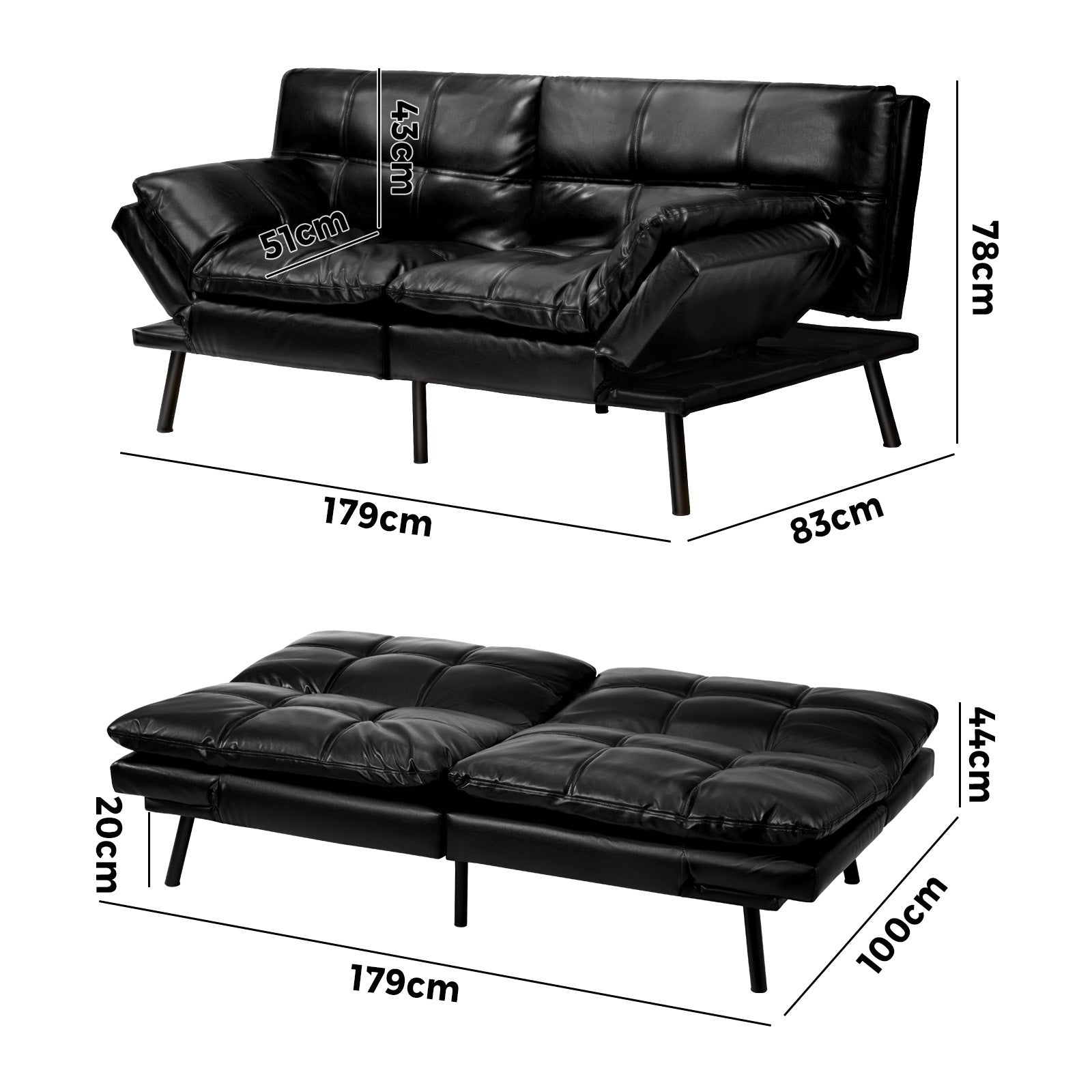 Oikiture 3-Seater Sofa Bed Futon Recliner Lounge Couch Convertible 3 Colours - Sunyee