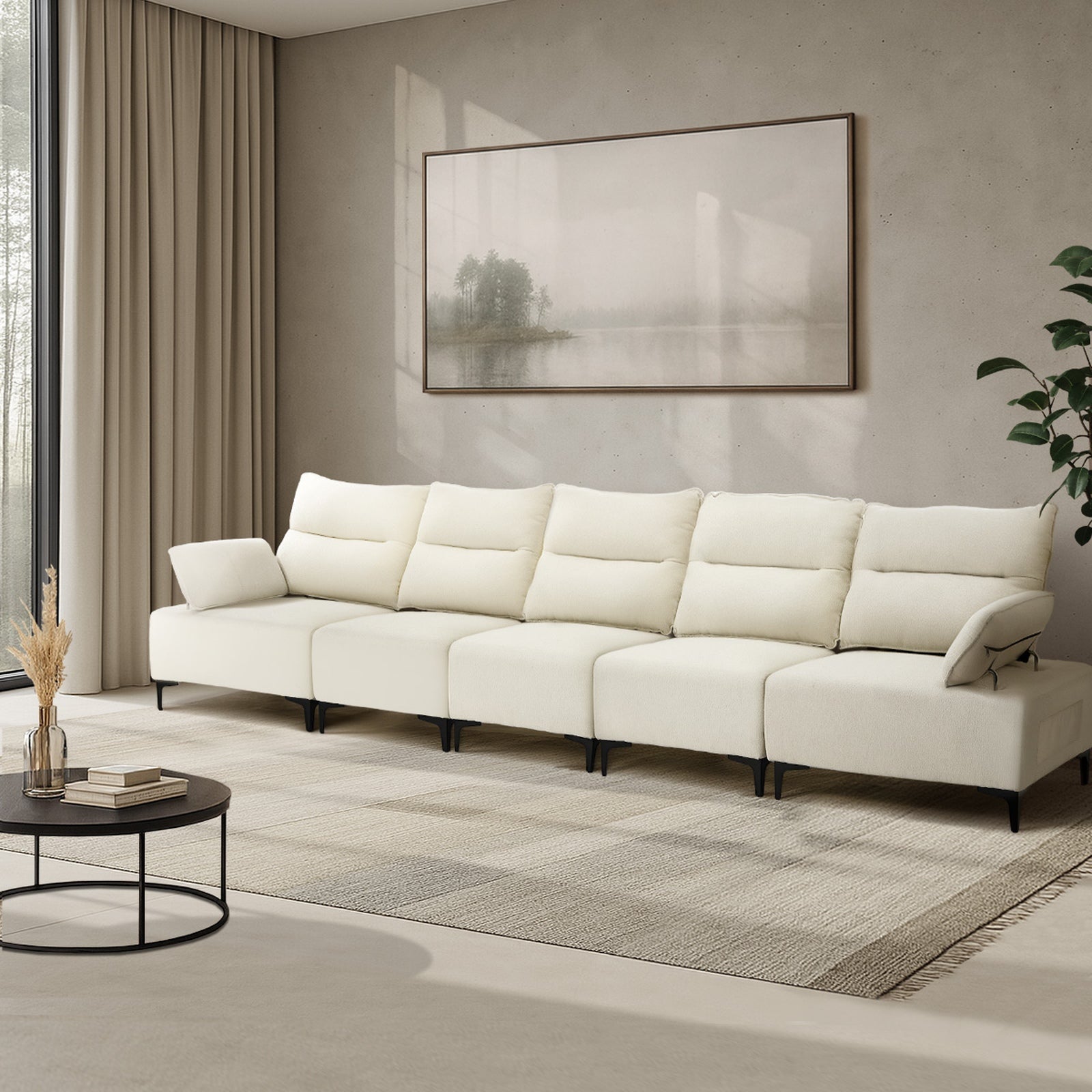 Oikiture 5 Seater Couch Sofa Chenille Adjustable Armrest Side Pockets Chair - Sunyee