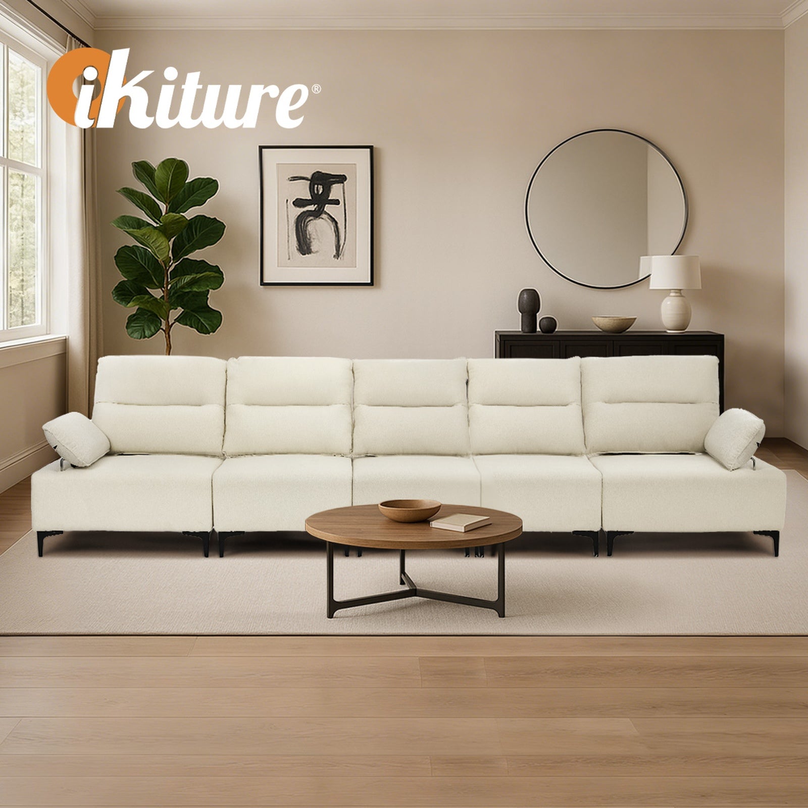 Oikiture 5 Seater Couch Sofa Chenille Adjustable Armrest Side Pockets Chair - Sunyee