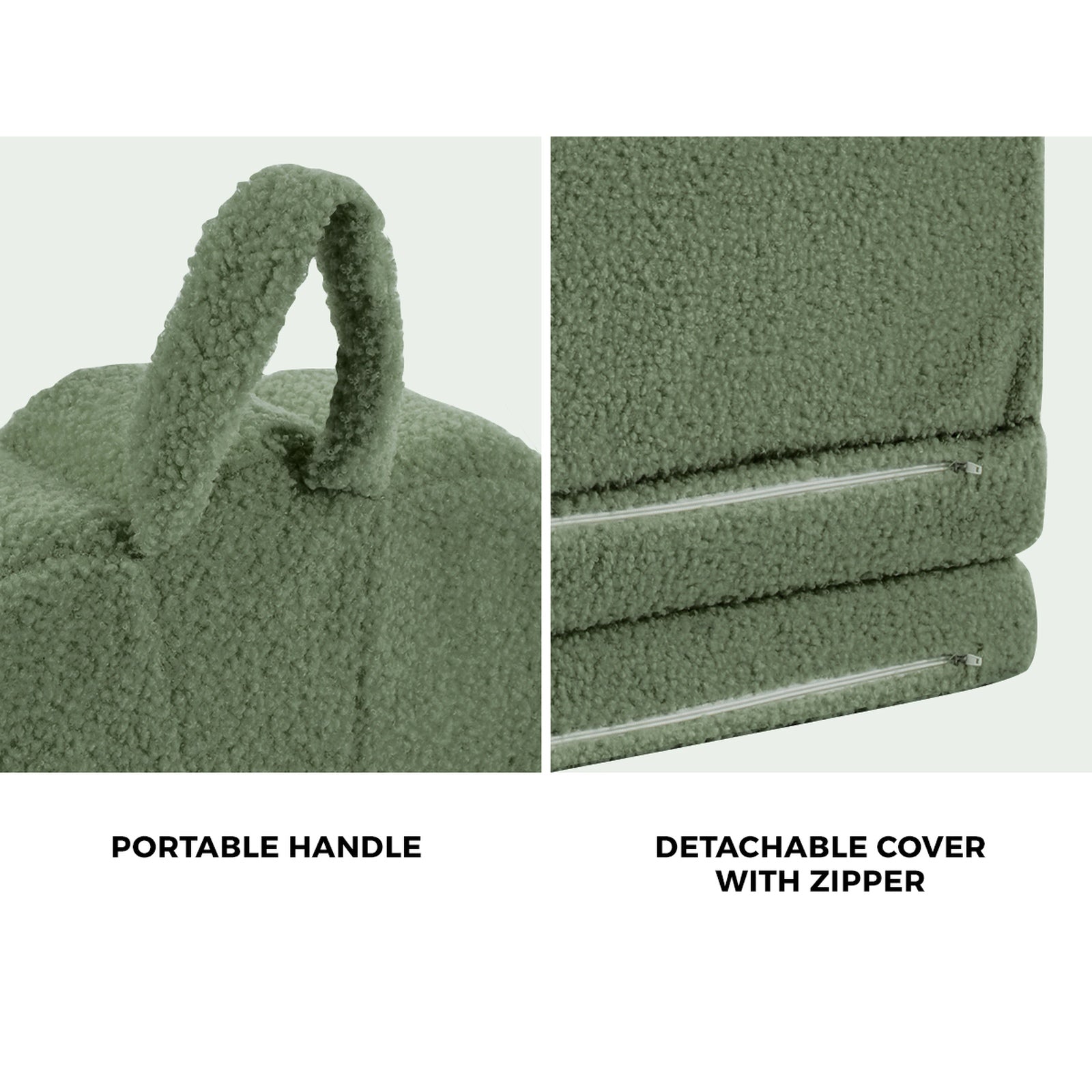 Oikiture 2-in-1 Shell Kids Fold Out Sofa Bed Sherpa Boucle Toddler Couch Green