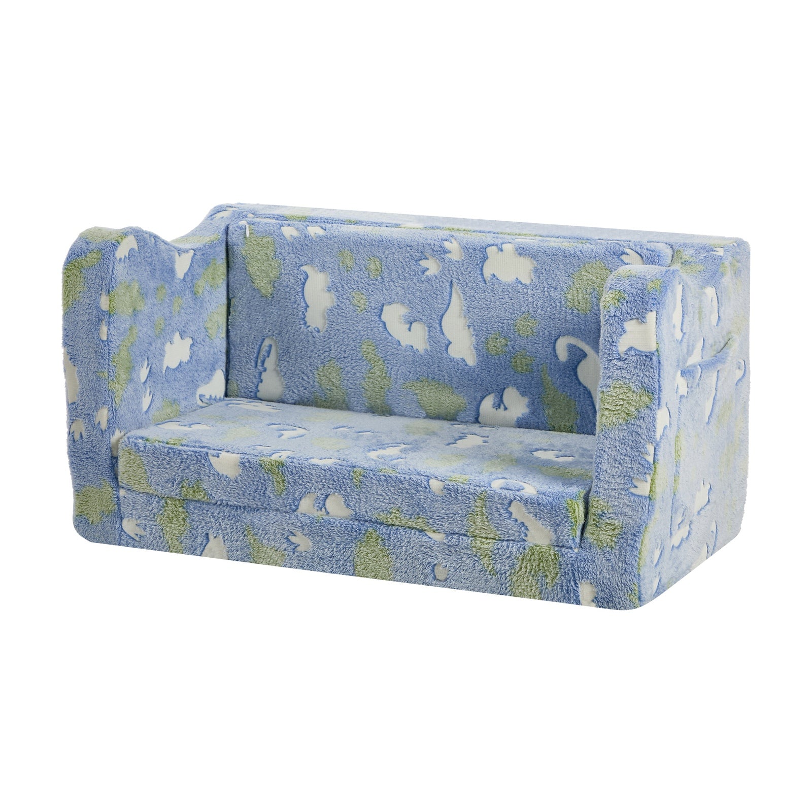 Oikiture 2-in-1 Kids Fold Out Sofa Bed Dinosaur Flannel Toddler Couch Chair Blue
