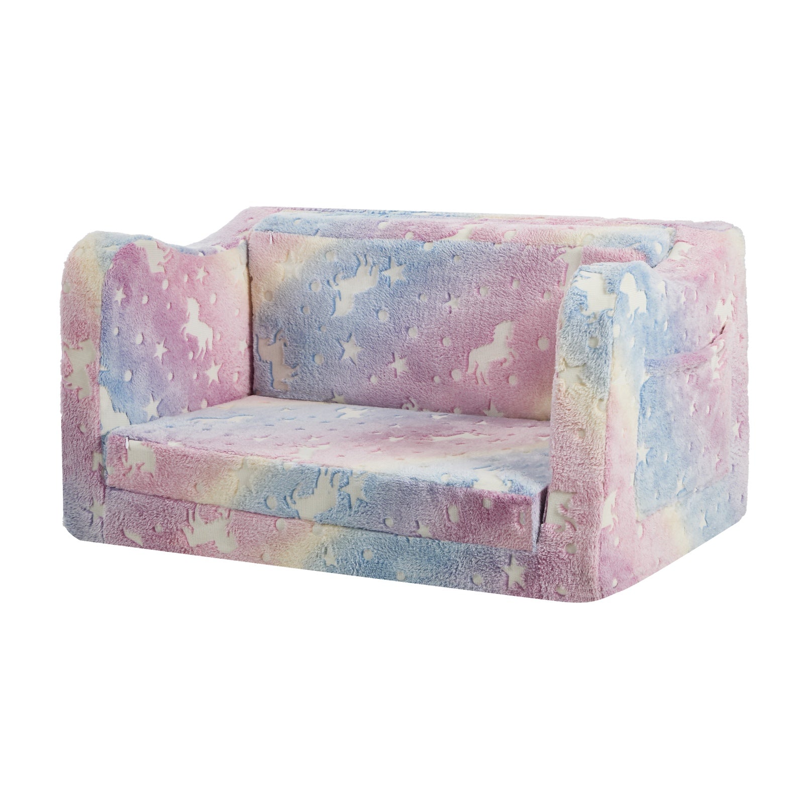 Oikiture 2-in-1 Kids Fold Out Sofa Bed Dinosaur Flannel Toddler Couch Chair Pink
