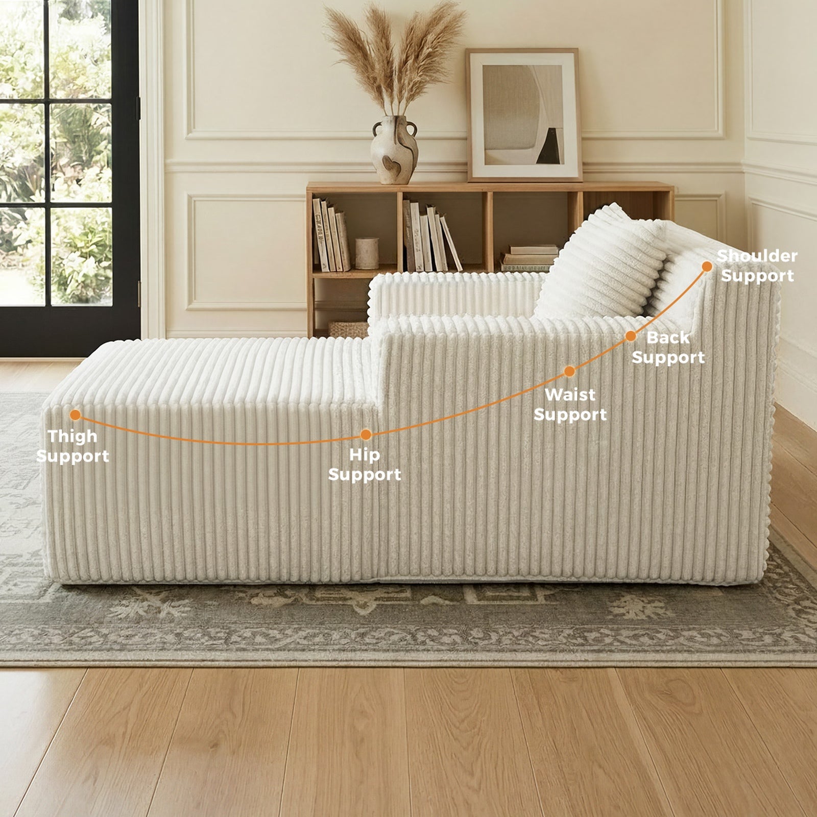 Oikiture Compressed Chaise Chair Corduroy Single Sofa Couch Comfy Lounger Beige