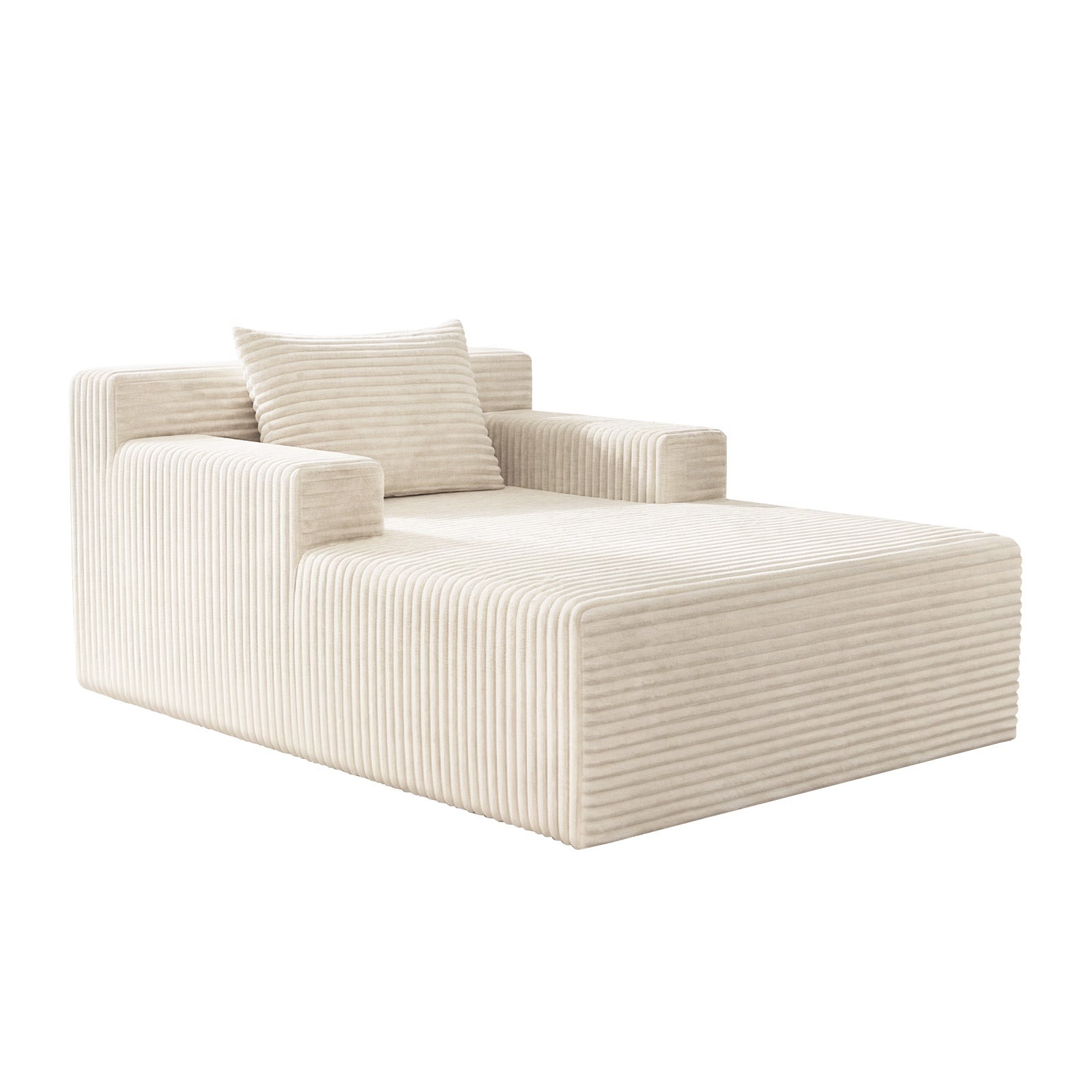 Oikiture Compressed Chaise Chair Corduroy Single Sofa Couch Comfy Lounger Beige