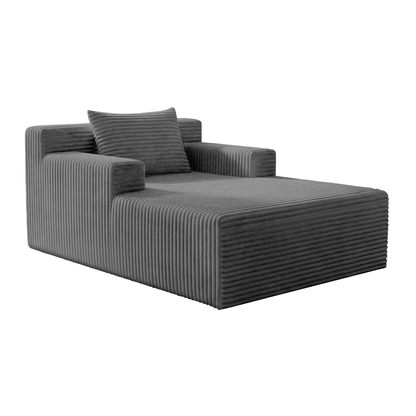 Oikiture Compressed Chaise Chair Corduroy Single Sofa Couch Comfy Lounger Grey