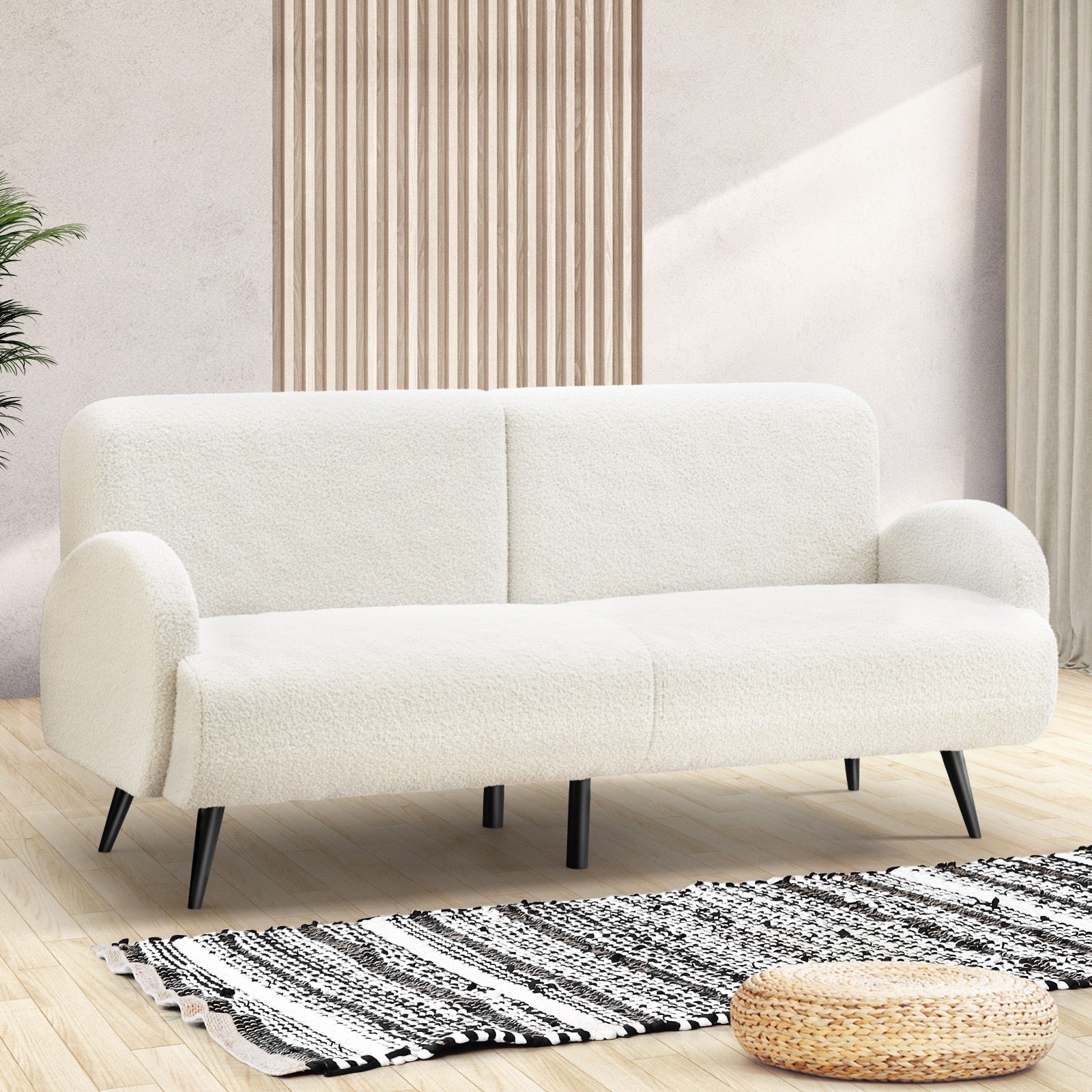Oikiture Boucle Sofa Luxury 3 Seater Couch Fleece Chair Office Lounge White - Sunyee