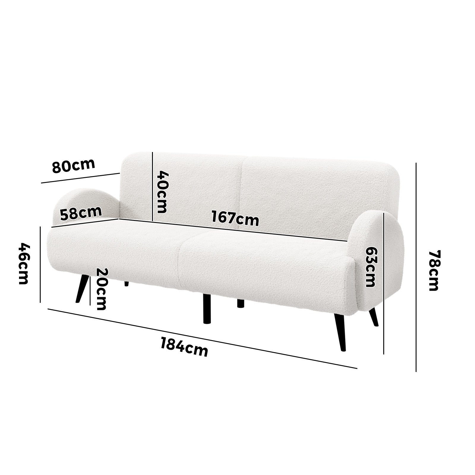 Oikiture Boucle Sofa Luxury 3 Seater Couch Fleece Chair Office Lounge White - Sunyee