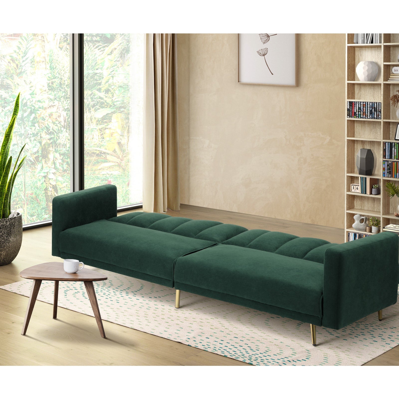 Oikiture 3 Seater Sofa Bed Couch Convertible Lounge Recliner Beds Velvet Green - Sunyee