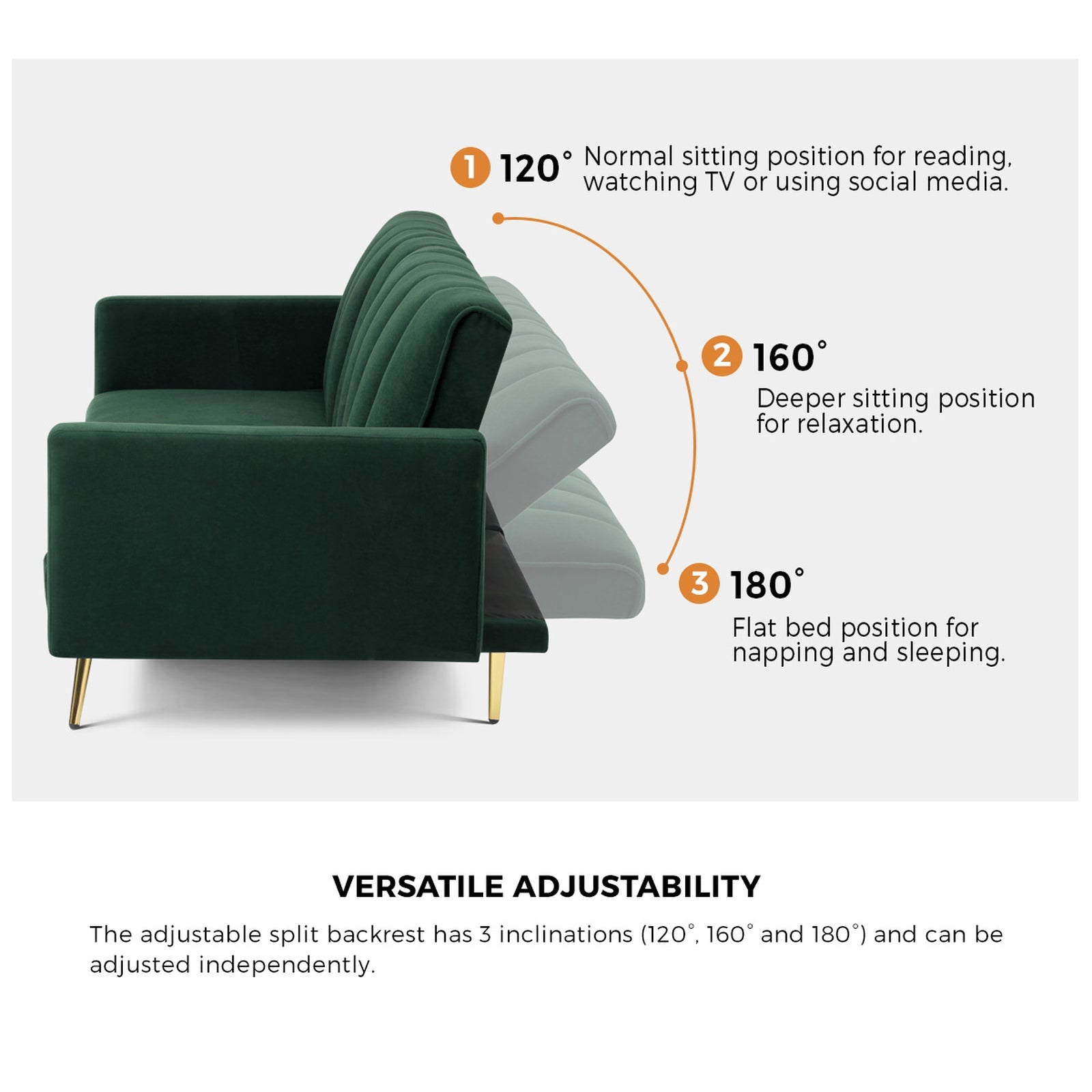 Oikiture 3 Seater Sofa Bed Couch Convertible Lounge Recliner Beds Velvet Green - Sunyee