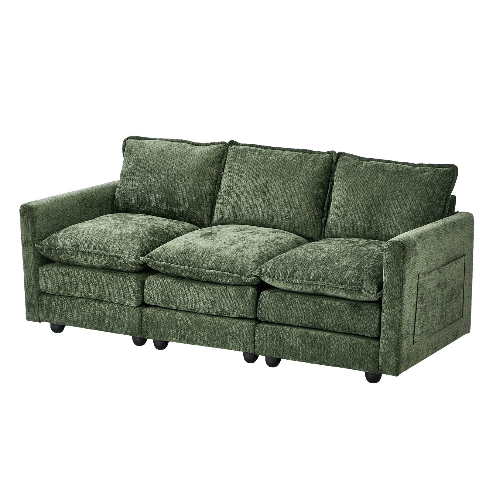 Oikiture Modular 3 Seater Sofa Comfy Deep Cushion Lounge Couch Chenille Green