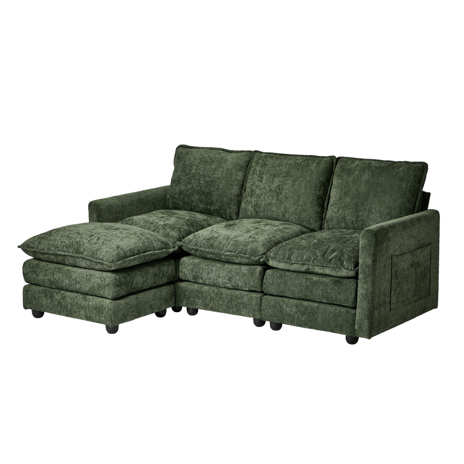Oikiture Modular Sectional Sofa L-Shaped 3 Seater Couch Ottoman Chenille Green