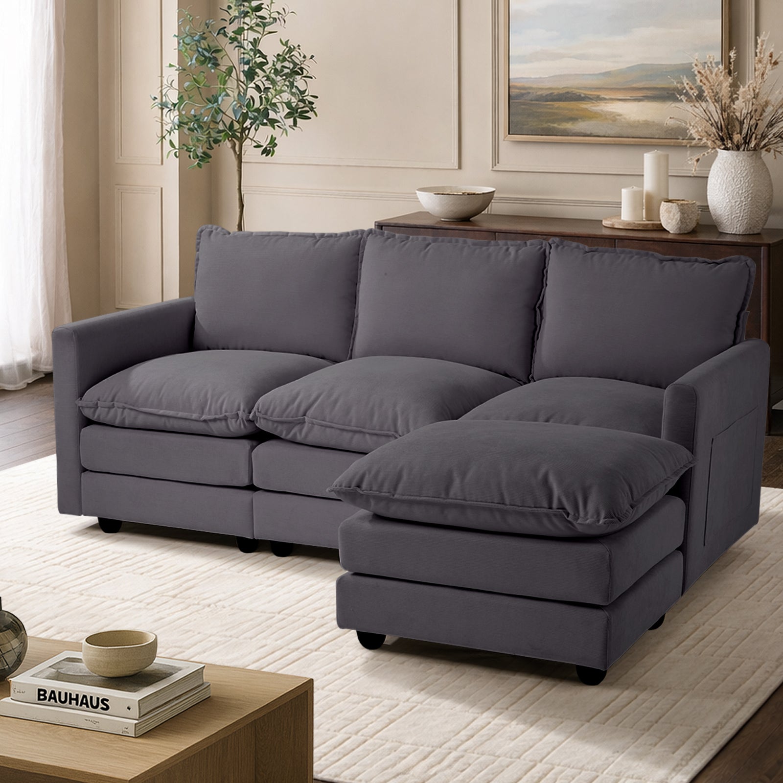 Oikiture Sofa Set Modular Couch Ottoman Lounge Extra Thick Cushion Grey - Sunyee