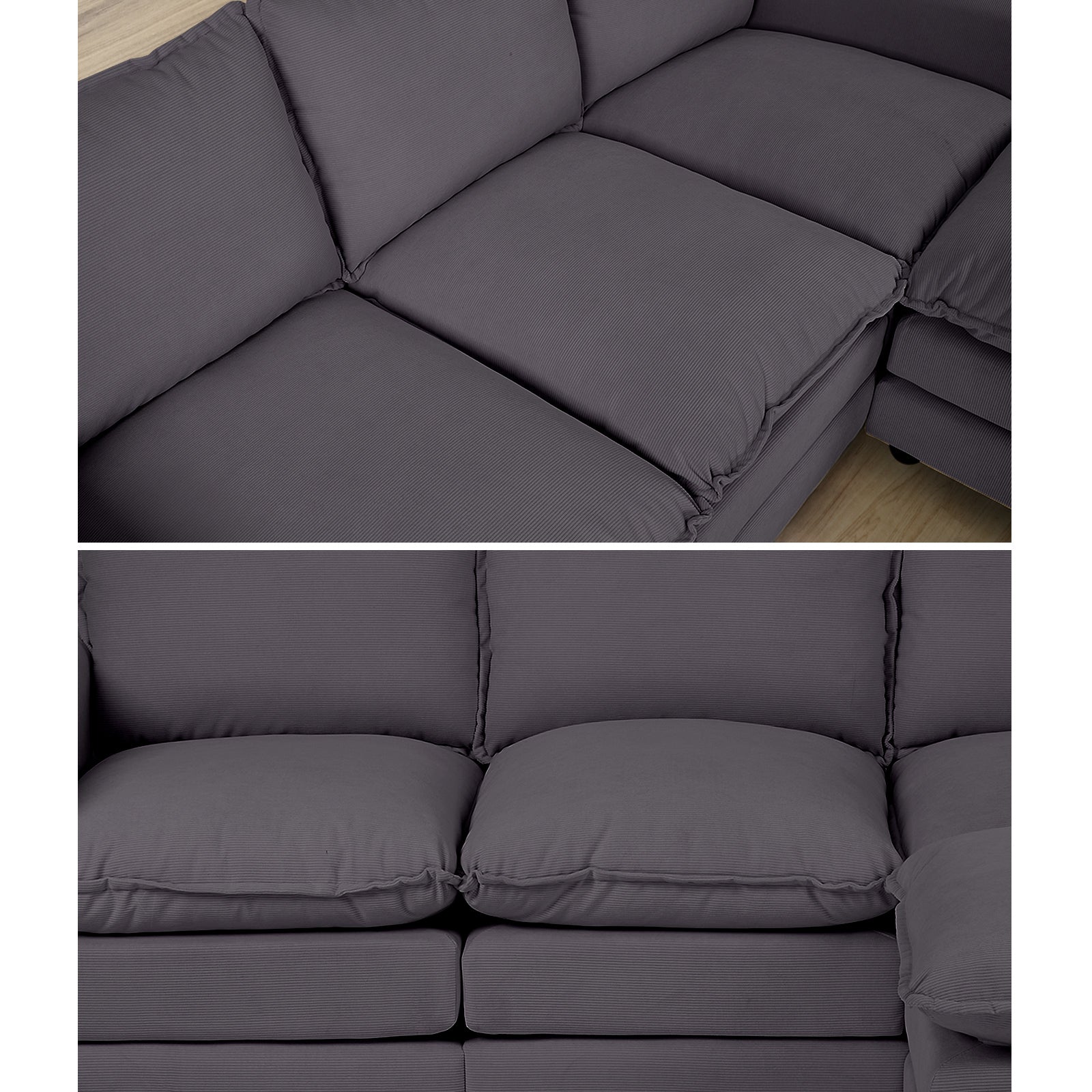 Oikiture Sofa Set Modular Couch Ottoman Lounge Extra Thick Cushion Grey - Sunyee
