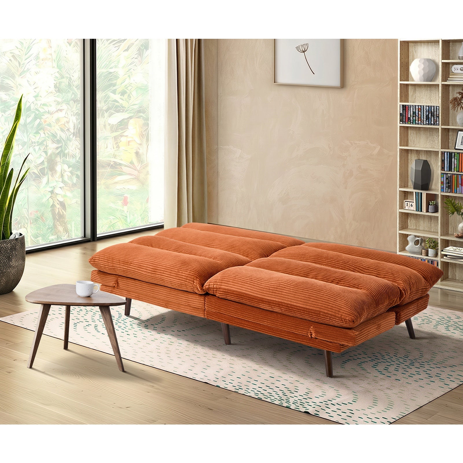 Oikiture Sofa Bed Recliner Lounge Couch Convertible Corduroy Burnt Orange