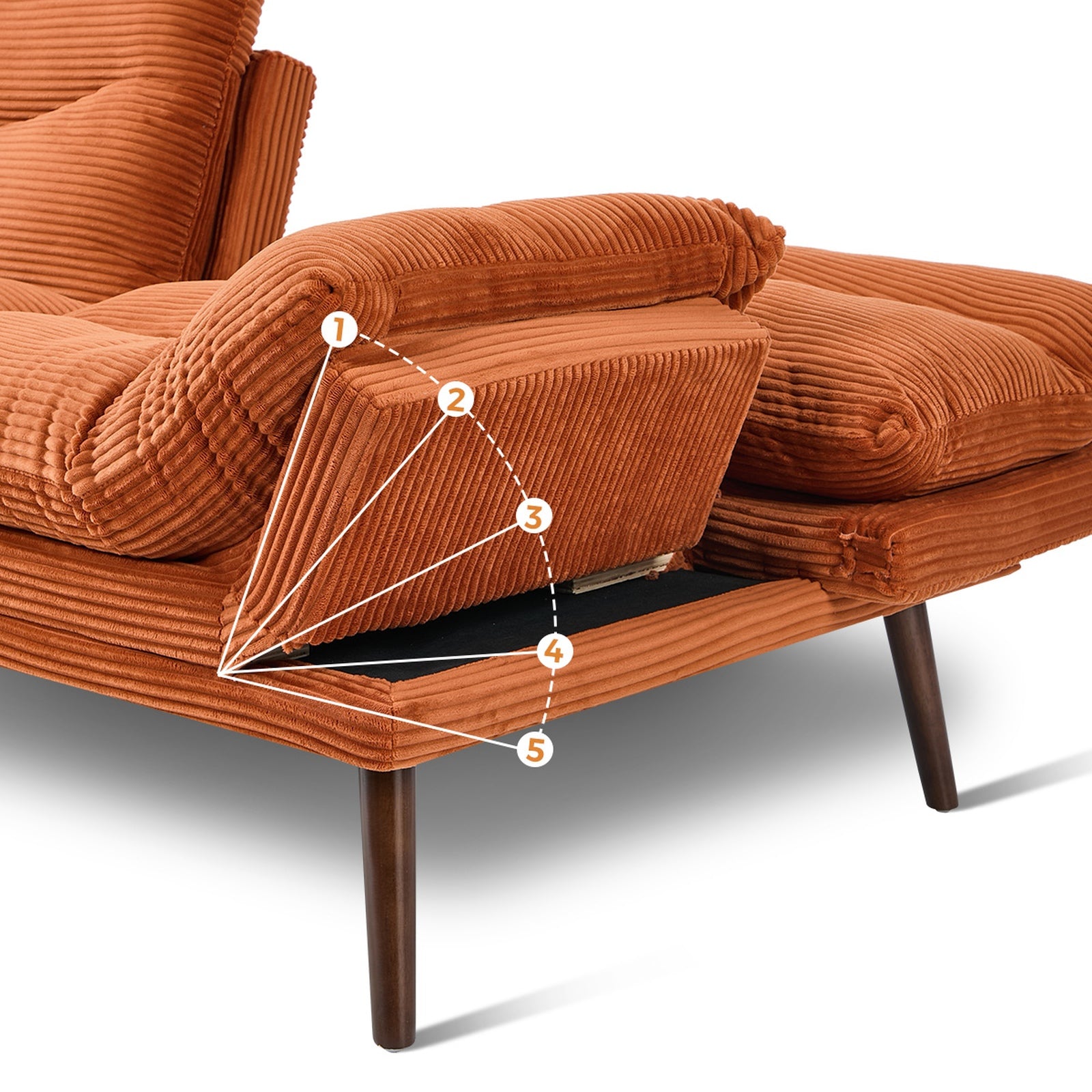 Oikiture Sofa Bed Recliner Lounge Couch Convertible Corduroy Burnt Orange