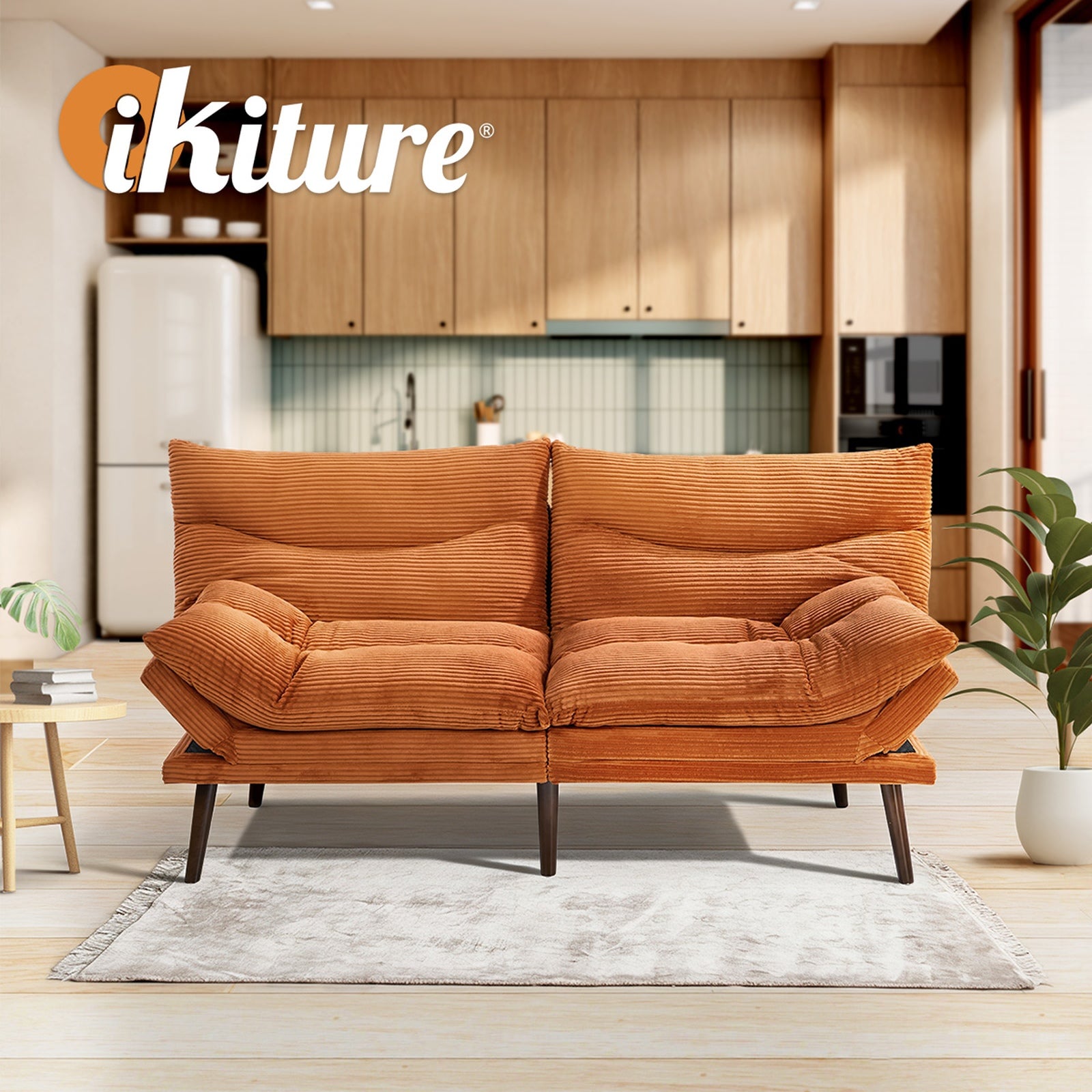 Oikiture Sofa Bed Recliner Lounge Couch Convertible Corduroy Burnt Orange
