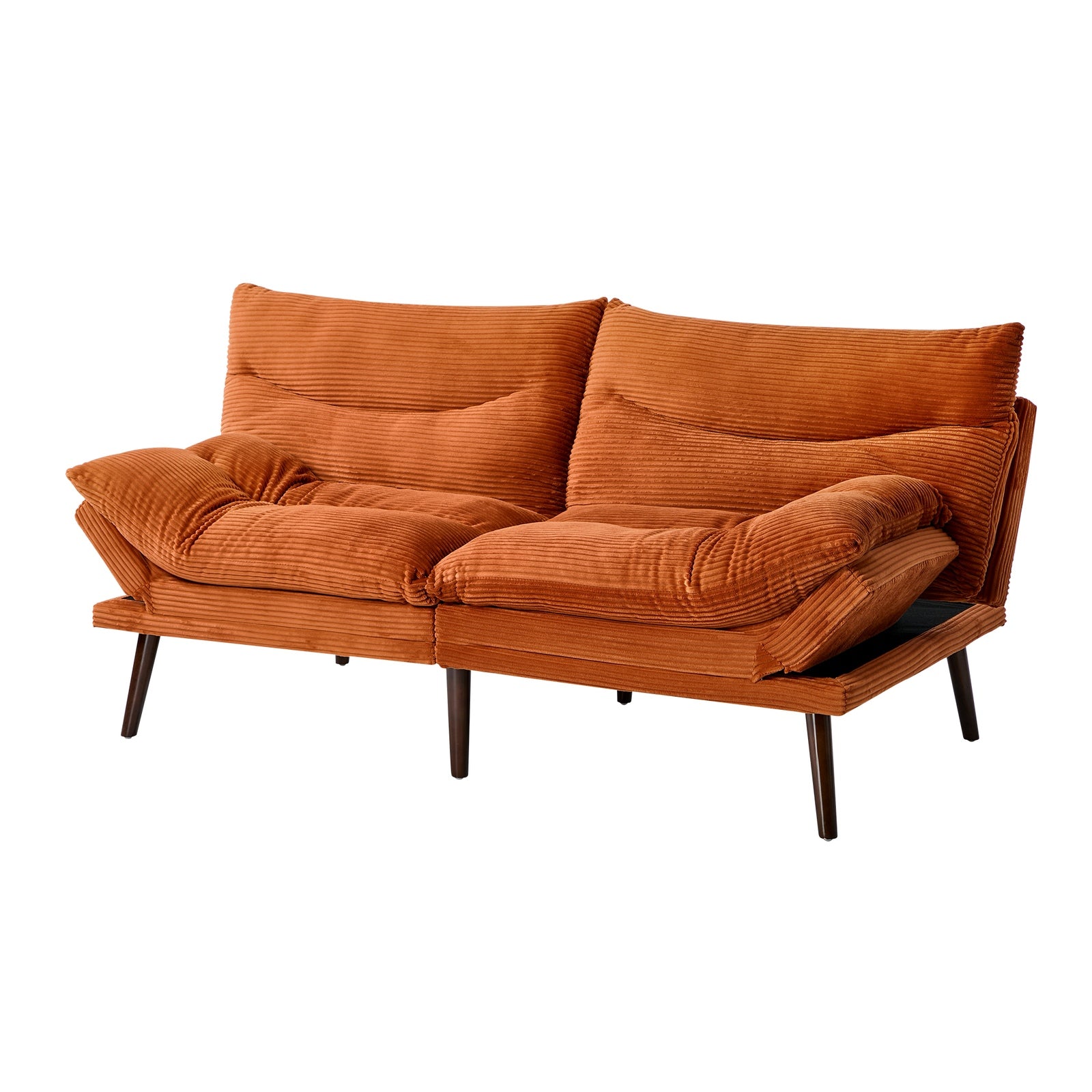 Oikiture Sofa Bed Recliner Lounge Couch Convertible Corduroy Burnt Orange