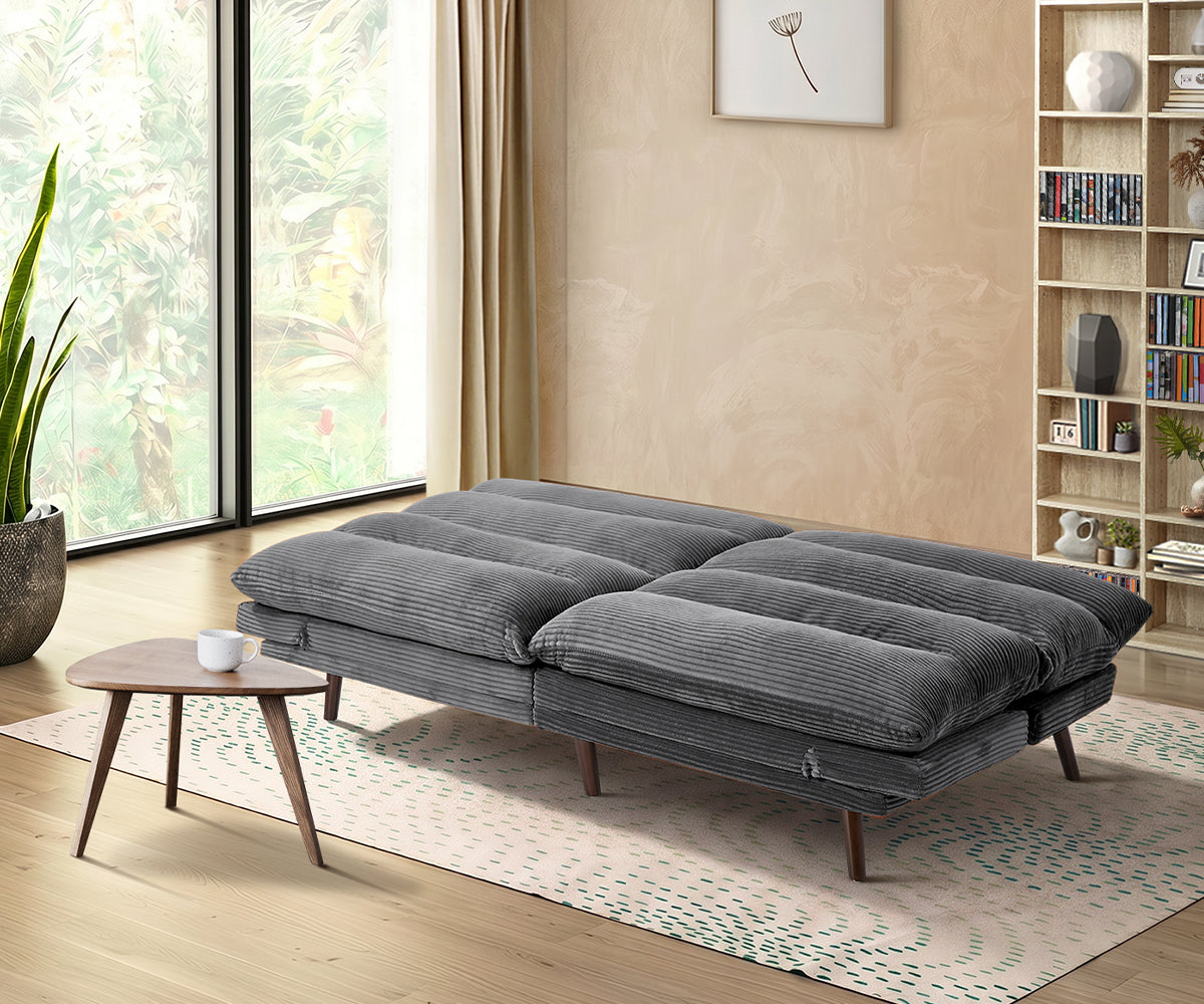 Oikiture 3 Seater Sofa Bed Recliner Lounge Couch Convertible Corduroy Grey