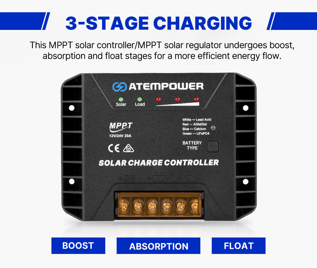 Atem Power 20A MPPT Solar Charge Controller Regulator Lithium Compatib