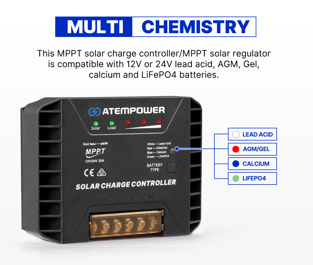 Atem Power 20A MPPT Solar Charge Controller Regulator Lithium Compatib