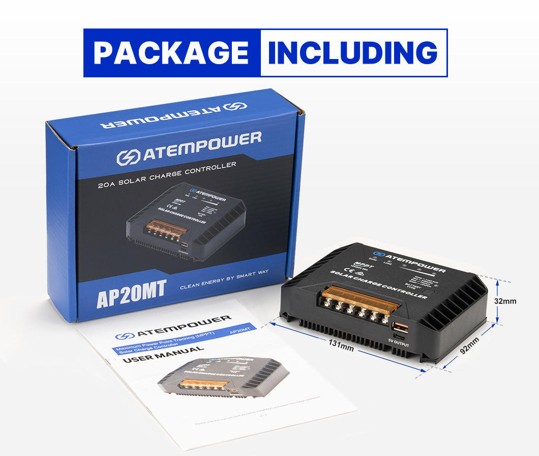 Atem Power 20A MPPT Solar Charge Controller Regulator Lithium Compatib