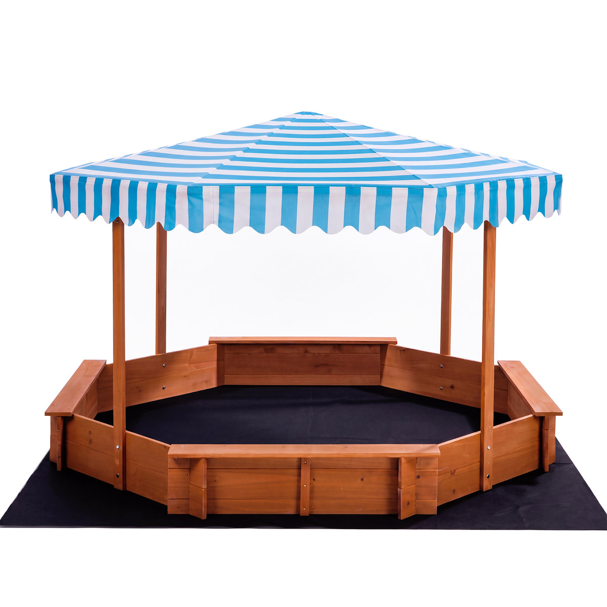 Mazam 210cm Kids Octagonal Wooden Sandpit Sandbox UV Canopy Seats Bottom Liner