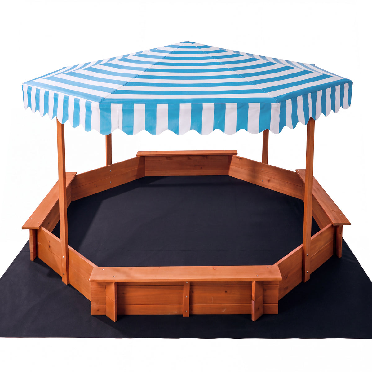 Mazam 210cm Kids Octagonal Wooden Sandpit Sandbox UV Canopy Seats Bottom Liner