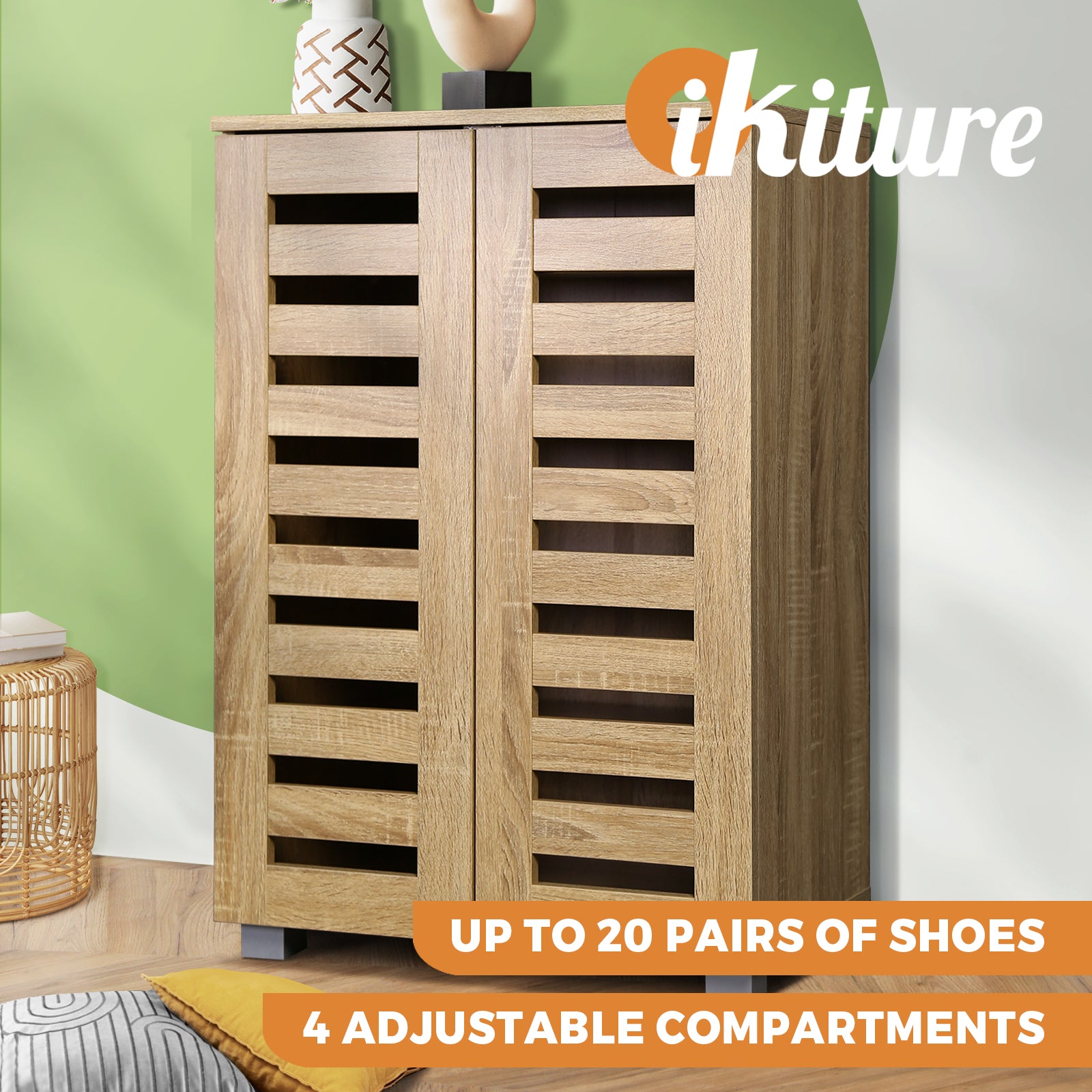 Oikiture Shoes Rack Shoe Storage Cabinet Organiser Shelf Cupboard White Wooden - Sunyee