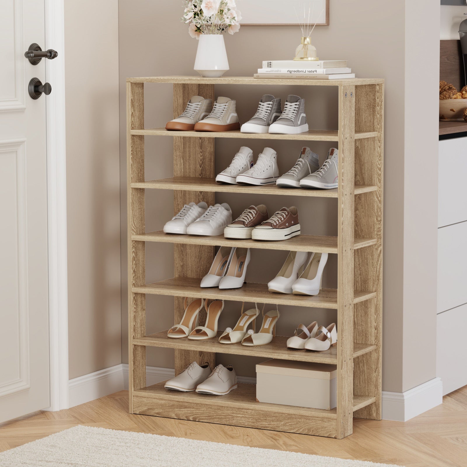 Oikiture Shoe Rack 7 Tiers Shelf Storage Cabinet Organiser 42 Pairs Natural - Sunyee