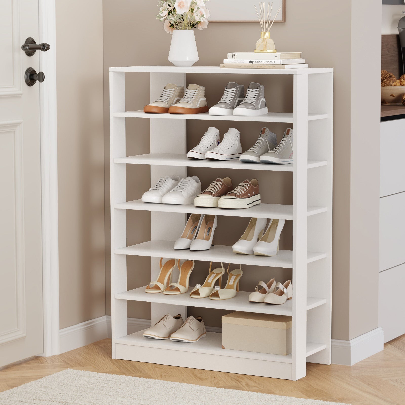 Oikiture Shoe Rack 7 Tiers Shelf Storage Cabinet Organiser 42 Pairs White - Sunyee