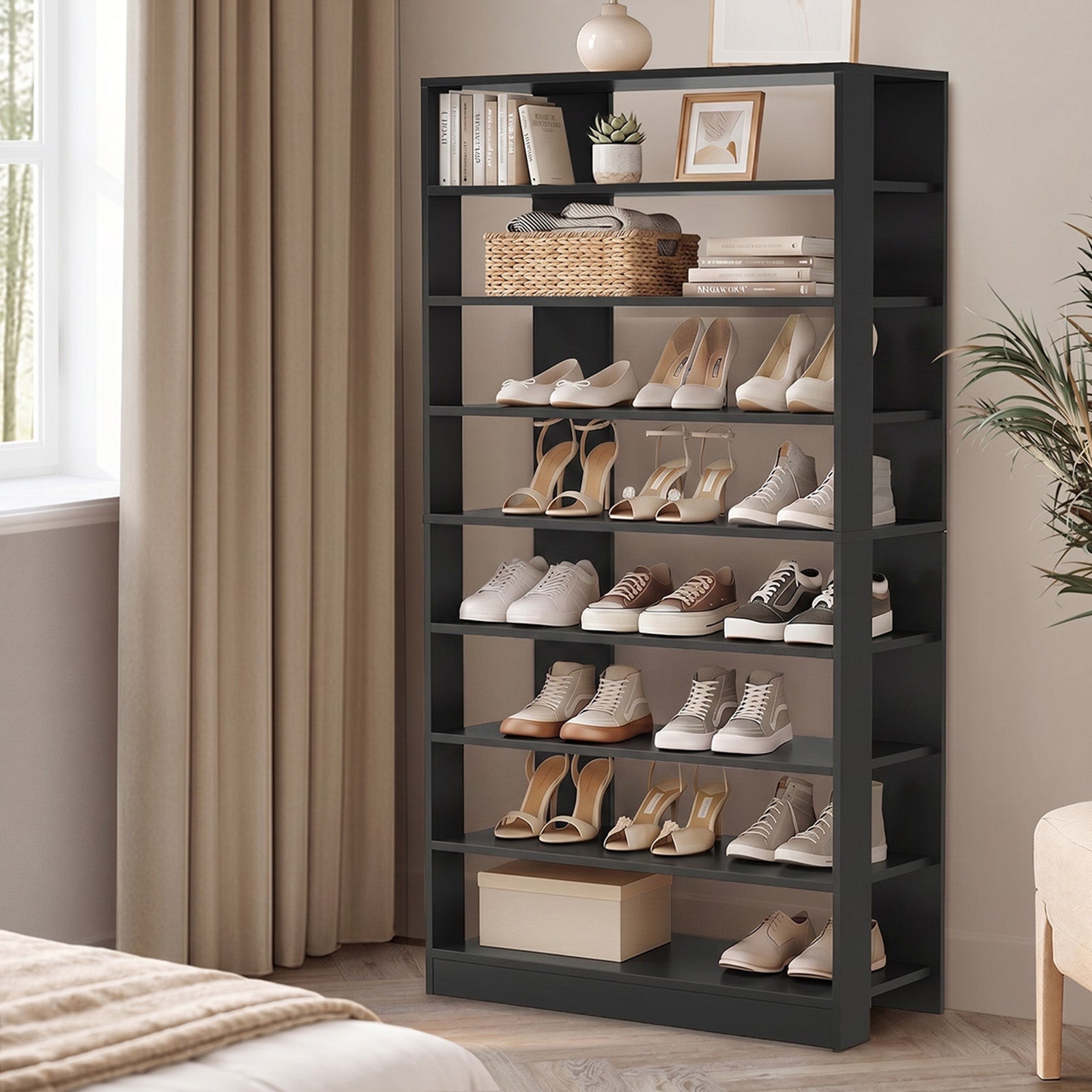 Oikiture Shoe Rack 9 Tiers Shelf Storage Cabinet Organiser 54 Pairs Black