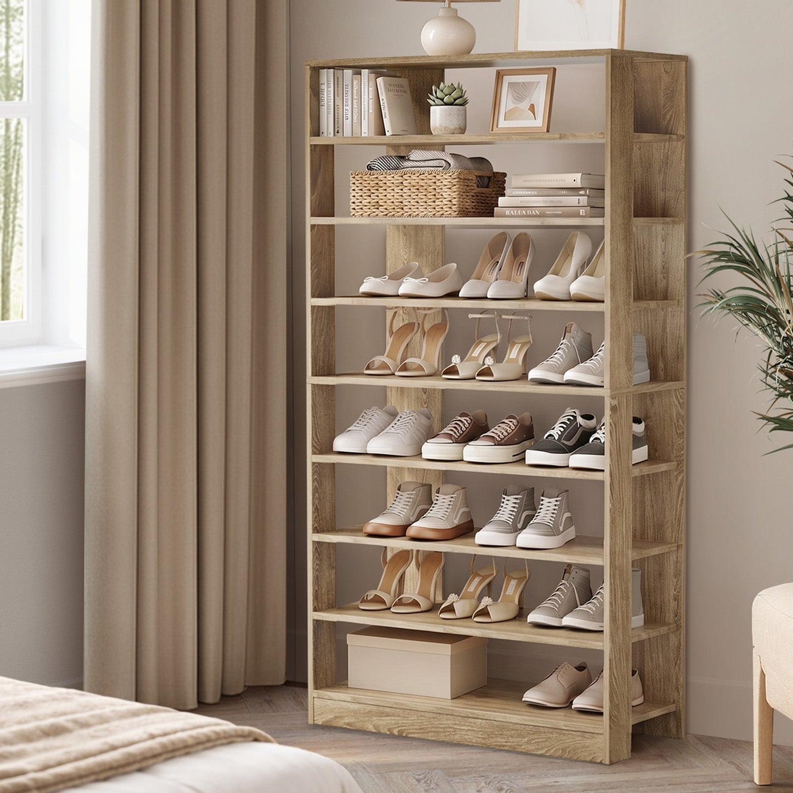Oikiture Shoe Rack 9 Tiers Shelf Storage Cabinet Organiser 54 Pairs Natural