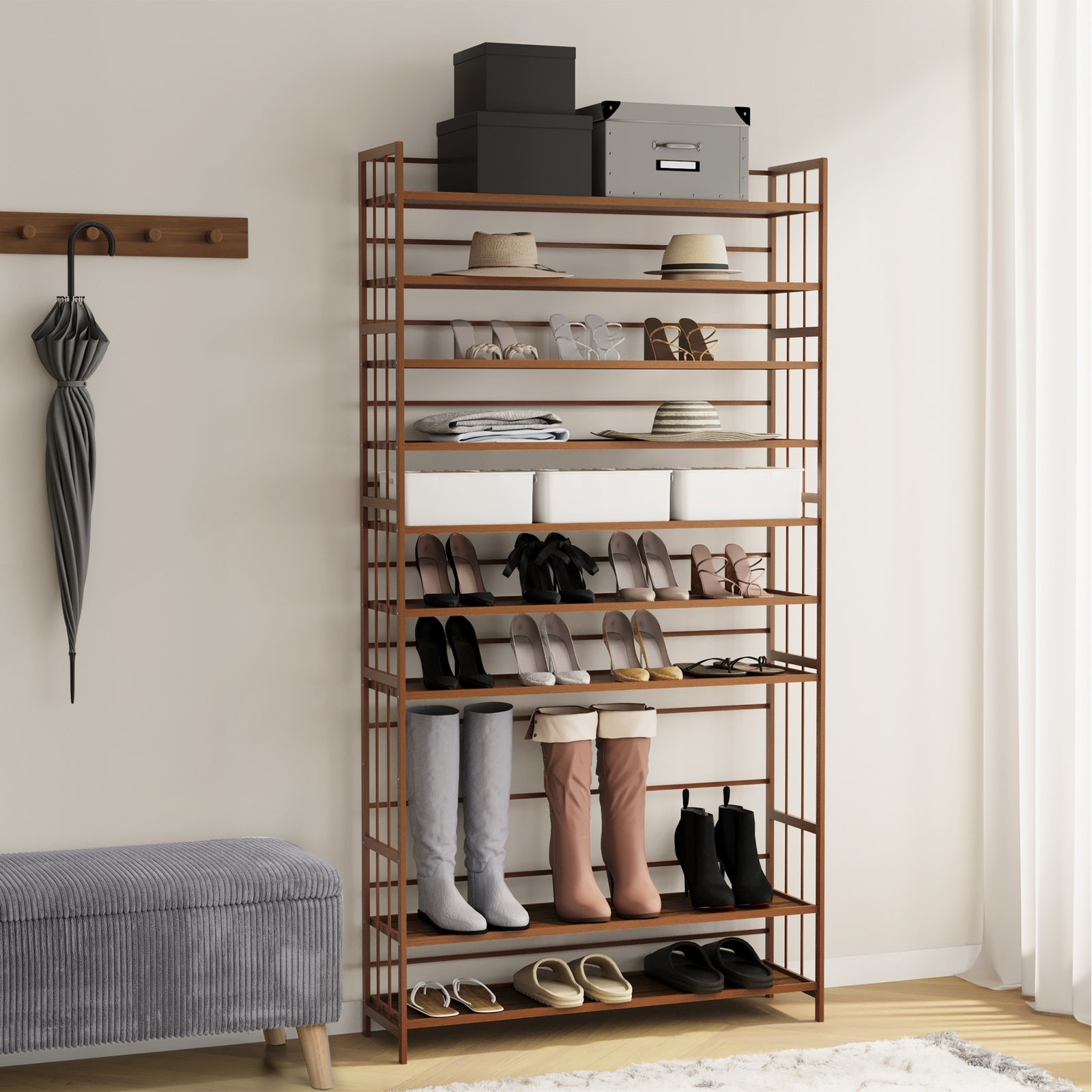 Oikiture Shoe Rack Storage Organizer Bamboo Stand 11 Shelves Brown - Sunyee