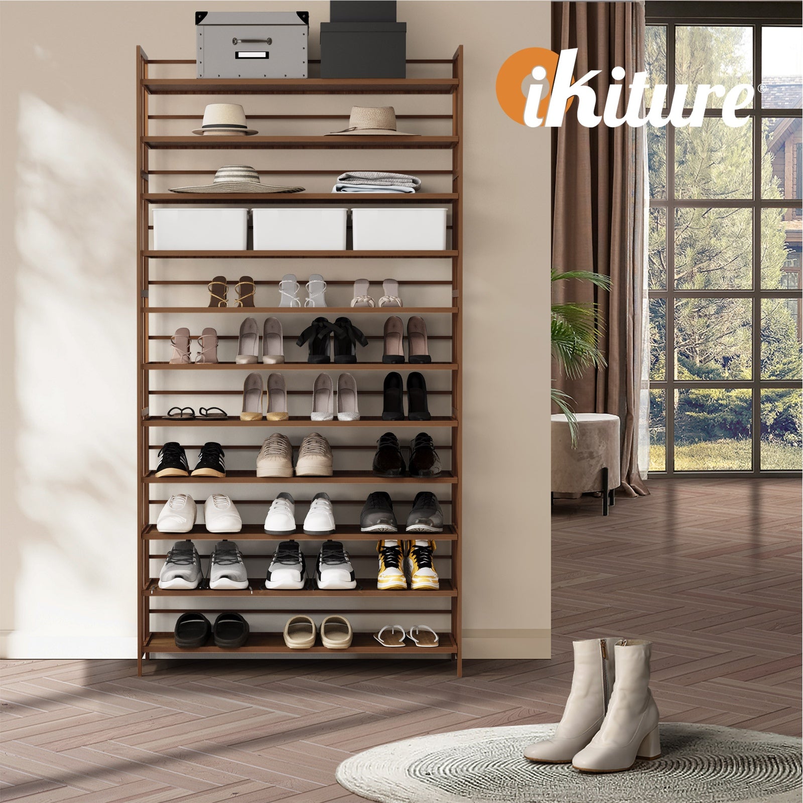 Oikiture Shoe Rack Storage Organizer Bamboo Stand 11 Shelves Brown - Sunyee