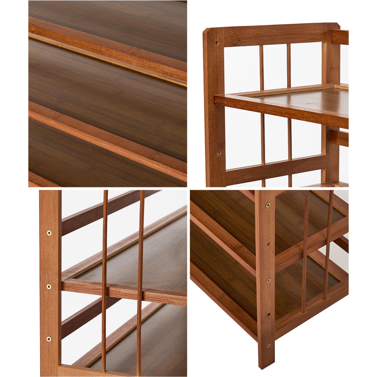 Oikiture Shoe Rack Storage Organizer Bamboo Stand 8 Shelves Brown