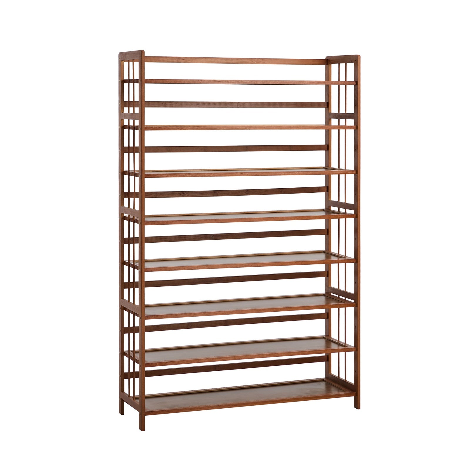 Oikiture Shoe Rack Storage Organizer Bamboo Stand 8 Shelves Brown