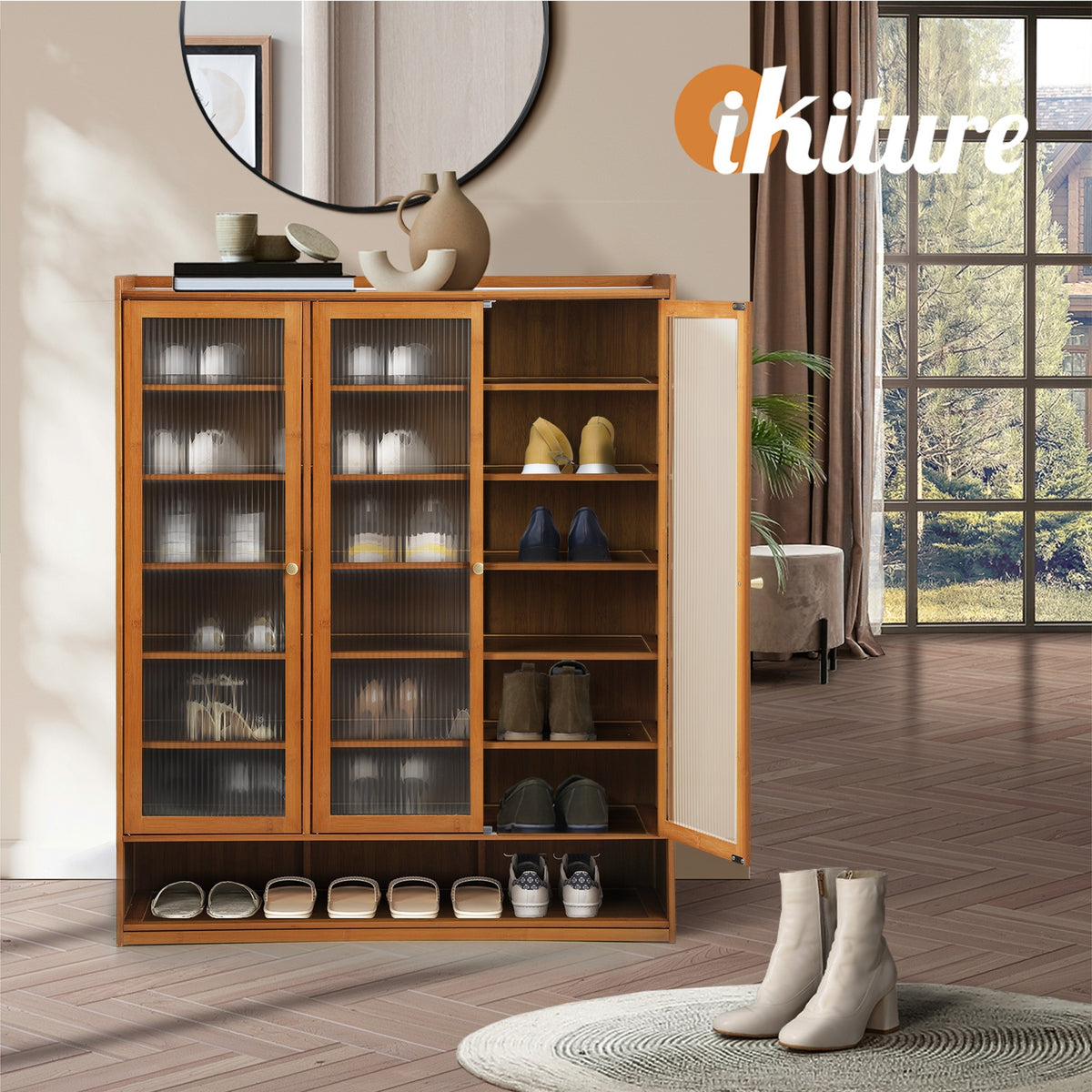 Oikiture Shoe Cabinet Shoes Storage Rack Organiser 3 Doors Shelf Brown - Sunyee