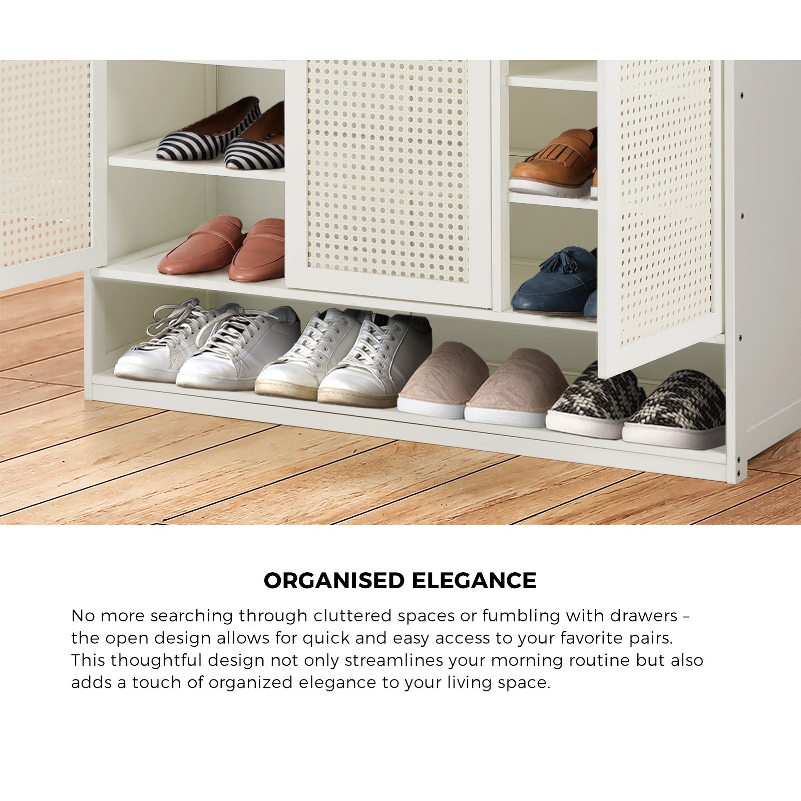 Oikiture Shoe Storage Cabinet Shoes Rack Organiser 7 Tier Shelf Rattan White