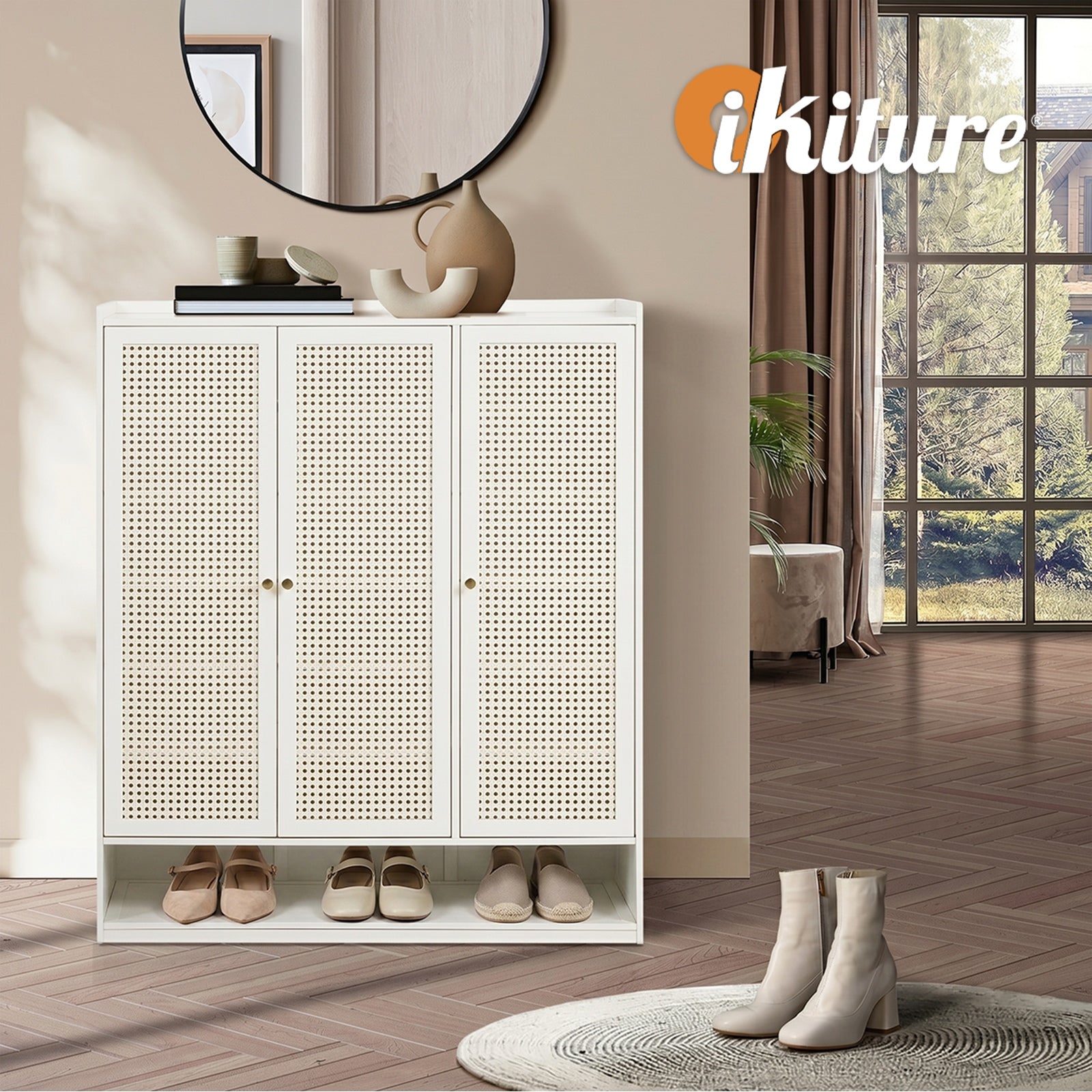 Oikiture Shoe Storage Cabinet Shoes Rack Organiser 7 Tier Shelf Rattan White