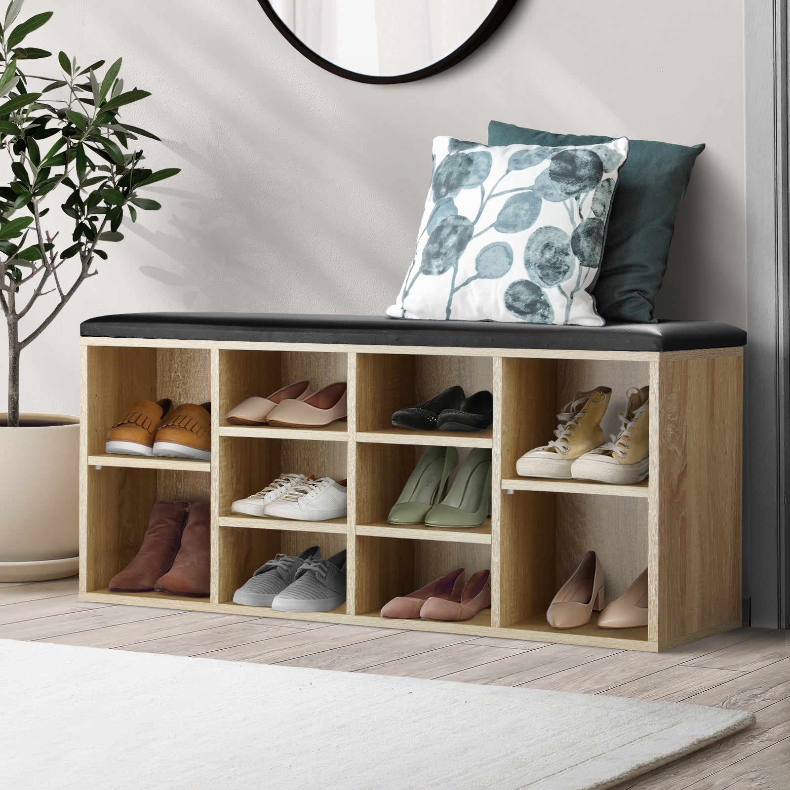 Oikiture Shoe Cabinet Bench Shoe Storage Rack PU Padded Seat Organiser Shelf
