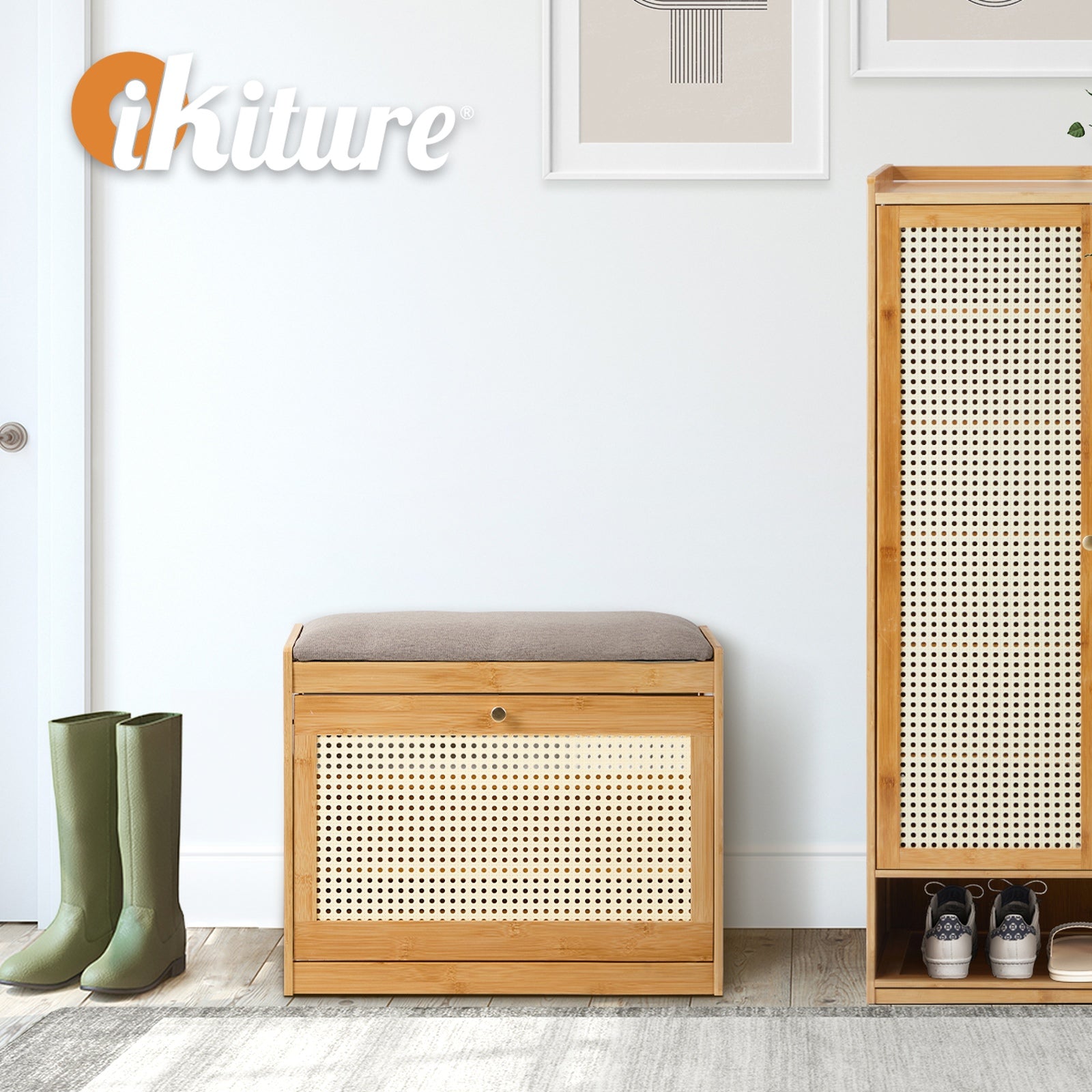 Oikiture Shoe Storage Bench Bamboo 2 in 1 Organiser Shelf with Seat 50cm - Sunyee