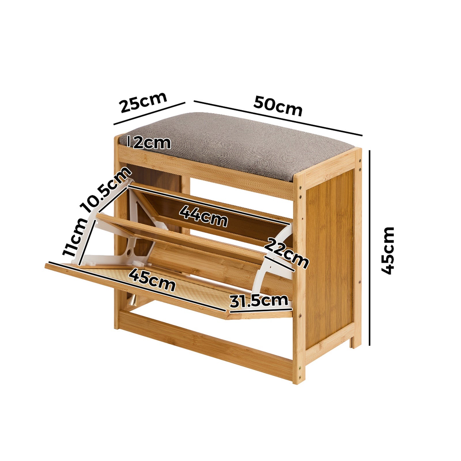 Oikiture Shoe Storage Bench Bamboo 2 in 1 Organiser Shelf with Seat 50cm - Sunyee