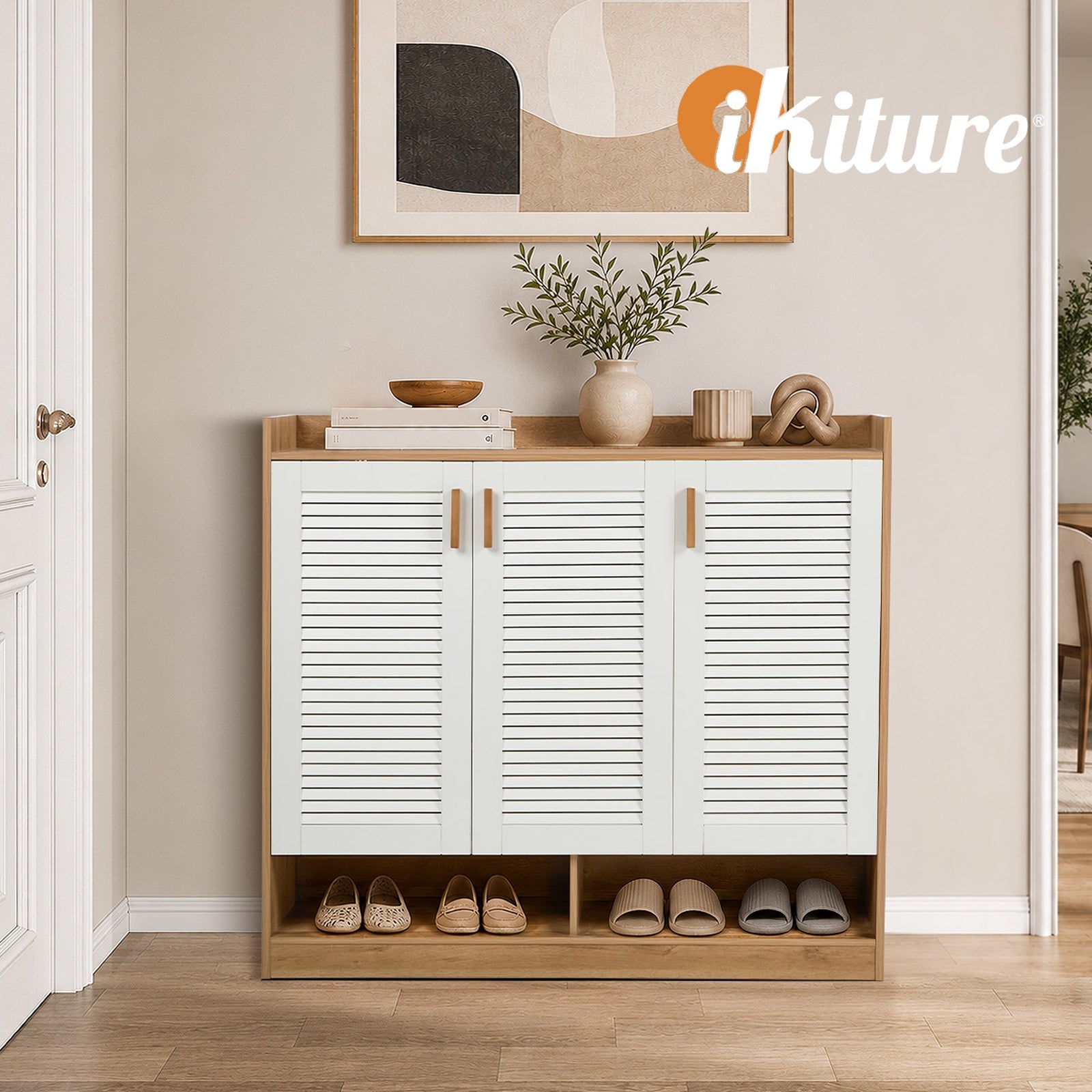 Oikiture Shoe Storage Cabinet 5-Tier Rack 3 Doors Organiser Shelf Cupboard