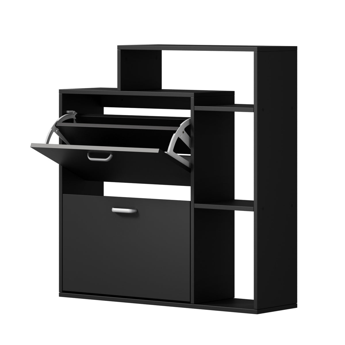 Oikiture Shoe Cabinet Storage 2 Doors Shoes Rack Display Wooden Shelves Black - Sunyee