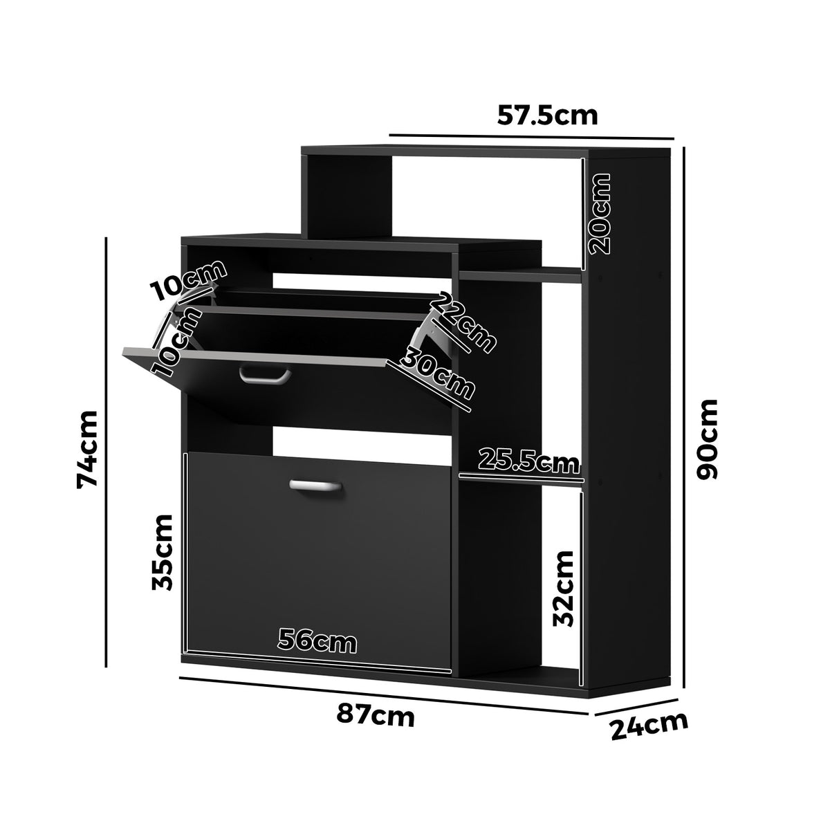 Oikiture Shoe Cabinet Storage 2 Doors Shoes Rack Display Wooden Shelves Black - Sunyee