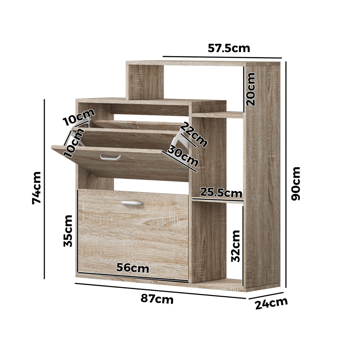 Oikiture Shoe Cabinet Storage 2 Doors Shoes Rack Display Wooden with Shelves - Sunyee