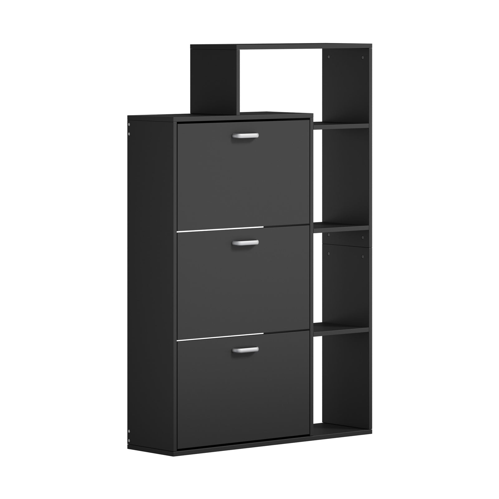 Oikiture Shoe Cabinet Storage 3 Doors Shoes Rack Display Wooden Shelves Black - Sunyee